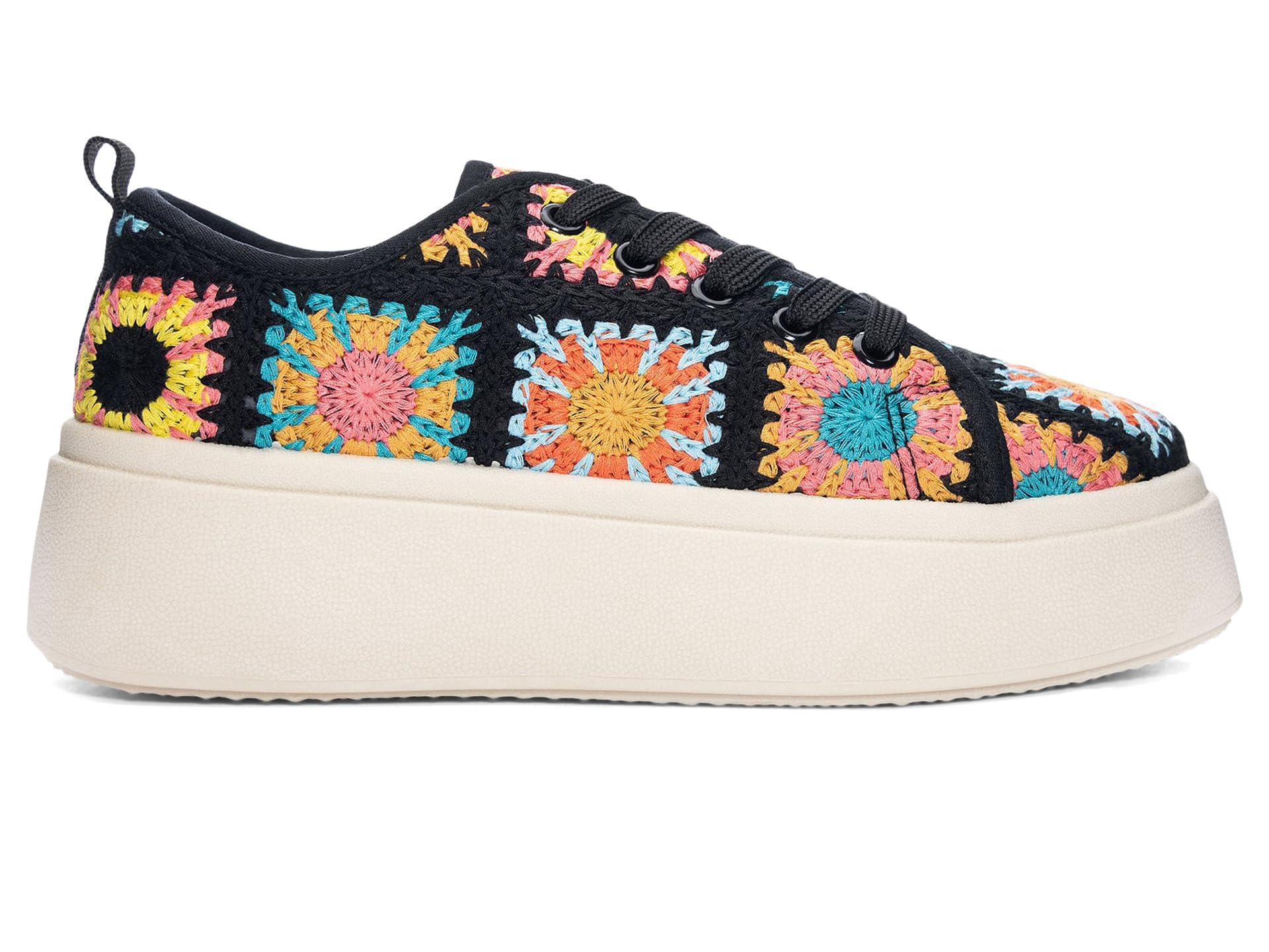 Women's Rambling Crochet Sneakers - Black Multi Color Comfortable Slip-On Shoes Size 8 | Casual Walking, Beach Outfits & Summer Fashion