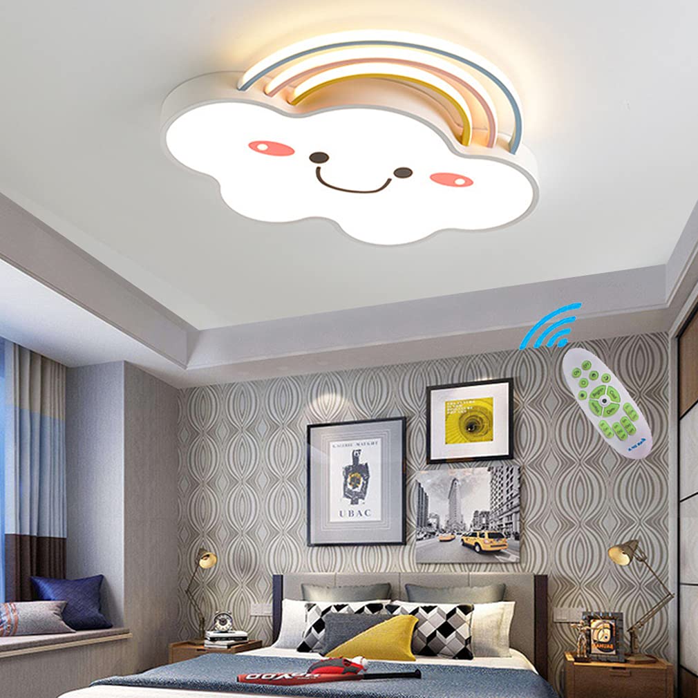 Dimmable LED Ceiling Light for Kids Room - Modern Rainbow Clouds Design Cartoon Pendant Lamp with Remote Control - Perfect for Boys/Girls Bedroom, Nursery, Kindergarten & Dining Room Decor - Energy Efficient Lighting for Playtime, Study & Relaxation