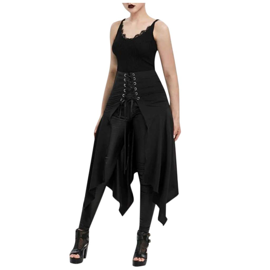 Steampunk Gothic Lace Up Skirt for Women - Asymmetrical Split Slit Design with Eyelet Details | Perfect for Halloween Costumes, Cosplay, and Vintage Fashion Outfits