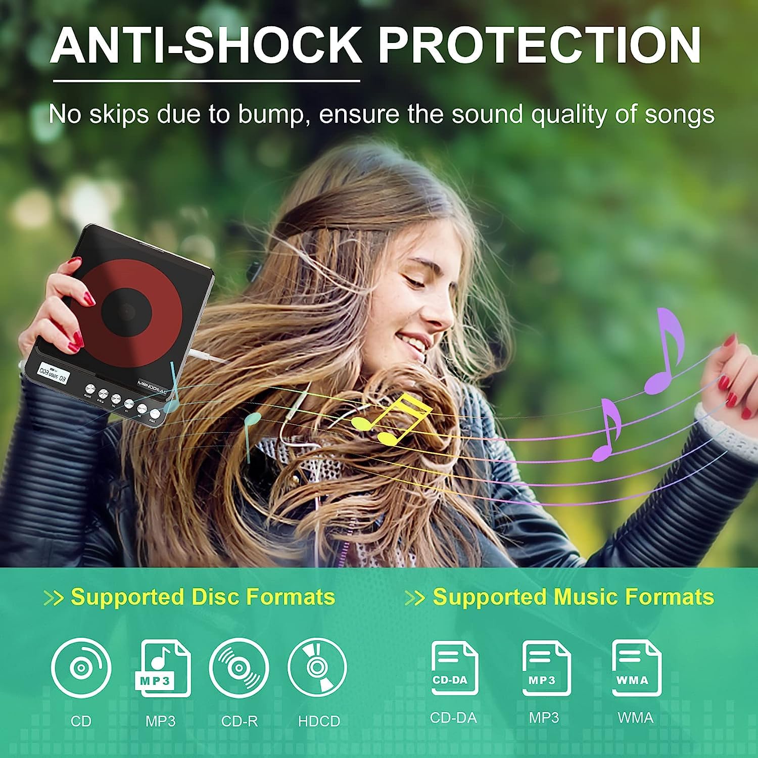 Portable CD Player with Built-in Speakers & Rechargeable Battery - Anti-Skip Shockproof Personal CD Player with Dual 3.5mm Headphone Jacks & LCD Display - Perfect for Home, Car, Travel, Workouts and Outdoor Activities