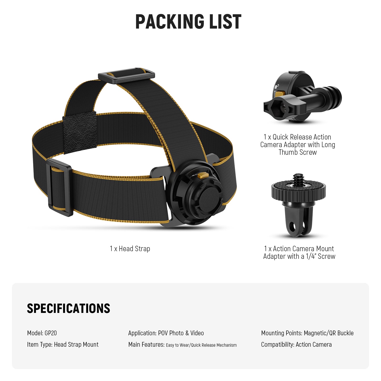 NEEWER GP20 Magnetic Quick Release Head Strap Mount for GoPro Hero 11/10/9, DJI Osmo Action - Secure Hands-Free Mount for Vlogging, Cycling & Outdoor Adventures