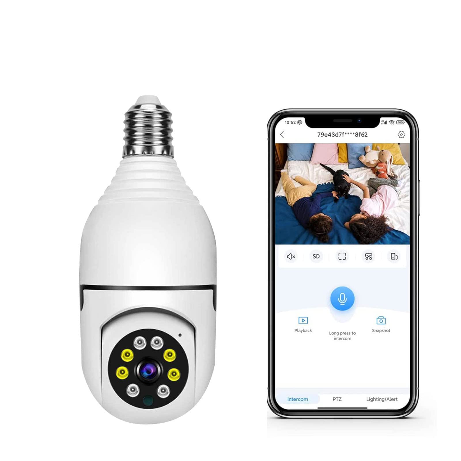 1080P WiFi Wireless Bulb Security Camera with HD Night Vision, E27 Panoramic View, Human Motion Detection, Two-Way Audio & Alarm - Ideal for Home Security Monitoring Indoor/Outdoor Use