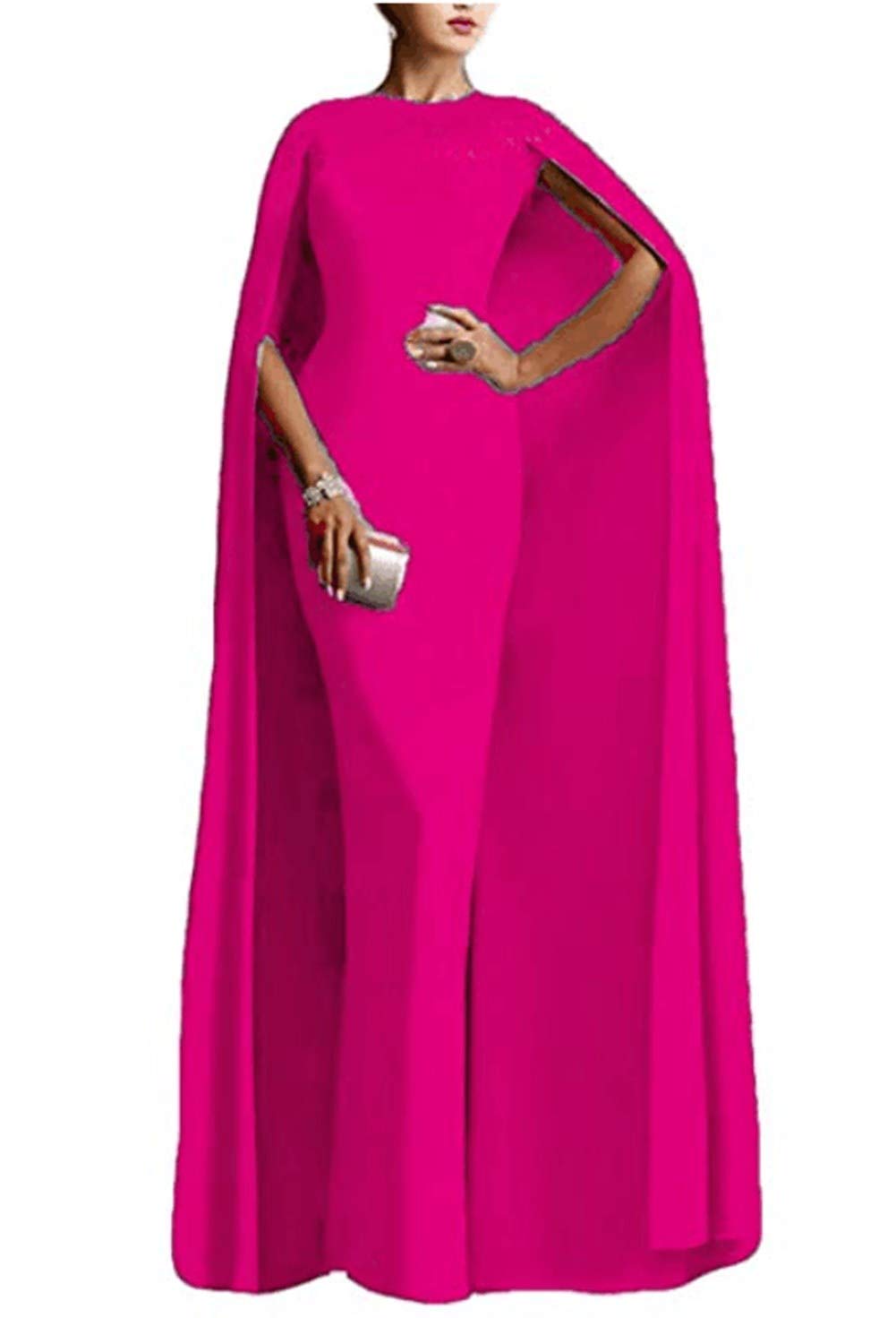 Emanni Women's Fuchsia Mermaid Prom Dress with Cape - Elegant Long Formal Evening Gown for Homecoming, Wedding Guest & Special Occasions