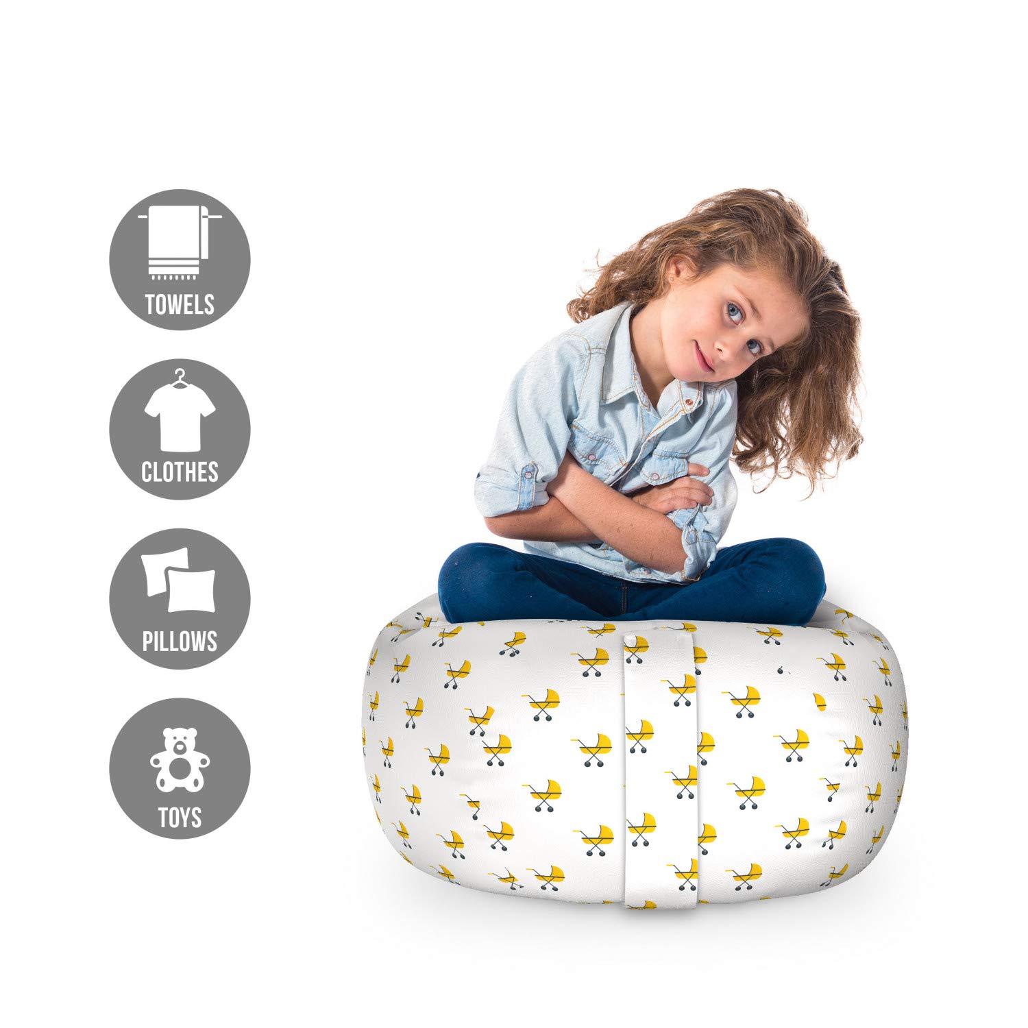 Ambesonne Grey Yellow Toy Storage Bag Chair - Washable Stuffed Animal Organizer for Kids Room