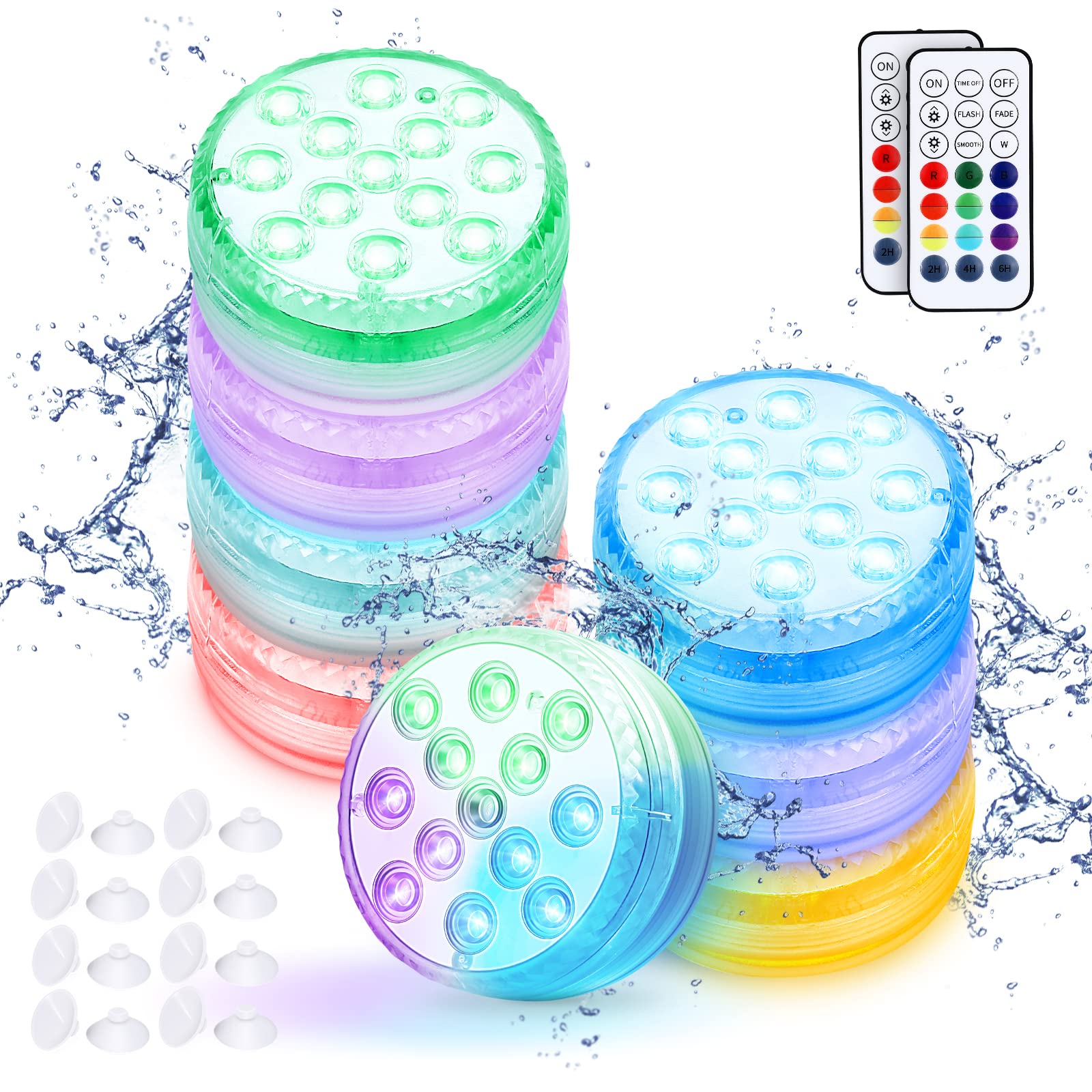 Vimzone Submersible LED Pool Lights with Remote Control (164ft Range) - Waterproof Color Changing Underwater Lights for Inground Pools, Ponds & Spas - Battery Operated with Strong Magnets (8 Pack) - Perfect for Night Swimming, Backyard Decor & Landscape Lighting