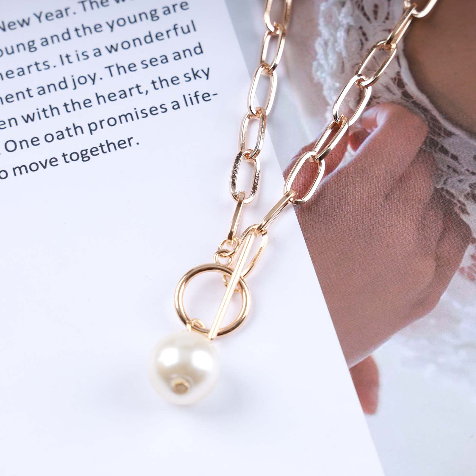 Bohemian Pearl Pendant Necklace with Paperclip Chain - 18K Gold Plated T-Bar Necklace Jewelry for Women & Girls | Perfect for Weddings, Parties & Everyday Elegant Style