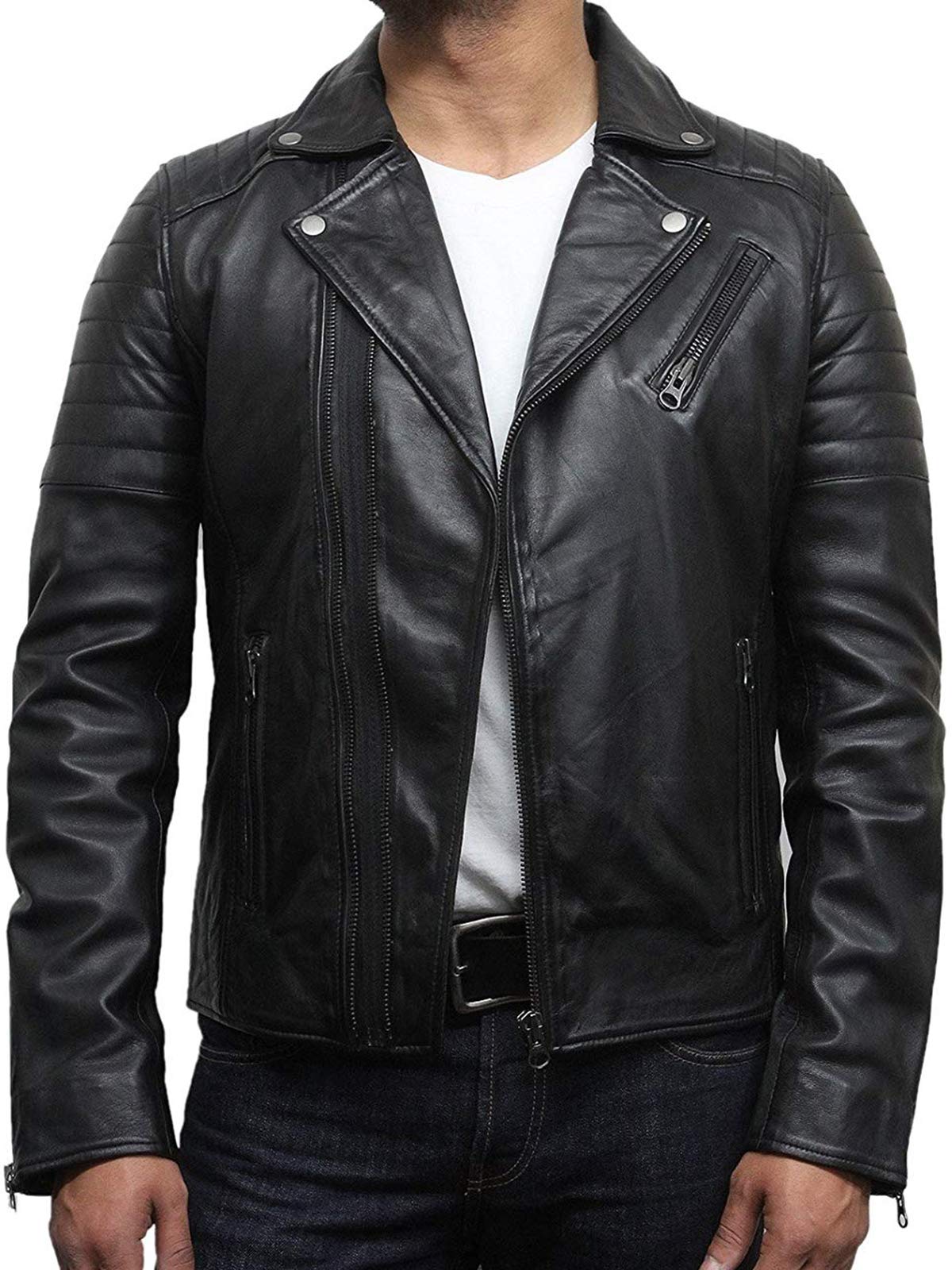 BRANDSLOCK Men's Genuine Lamb Skin Leather Jacket - Slim Fit Biker Style for Motorcycle Riding & Casual Outfits | Premium Quality Men's Fashion Outerwear