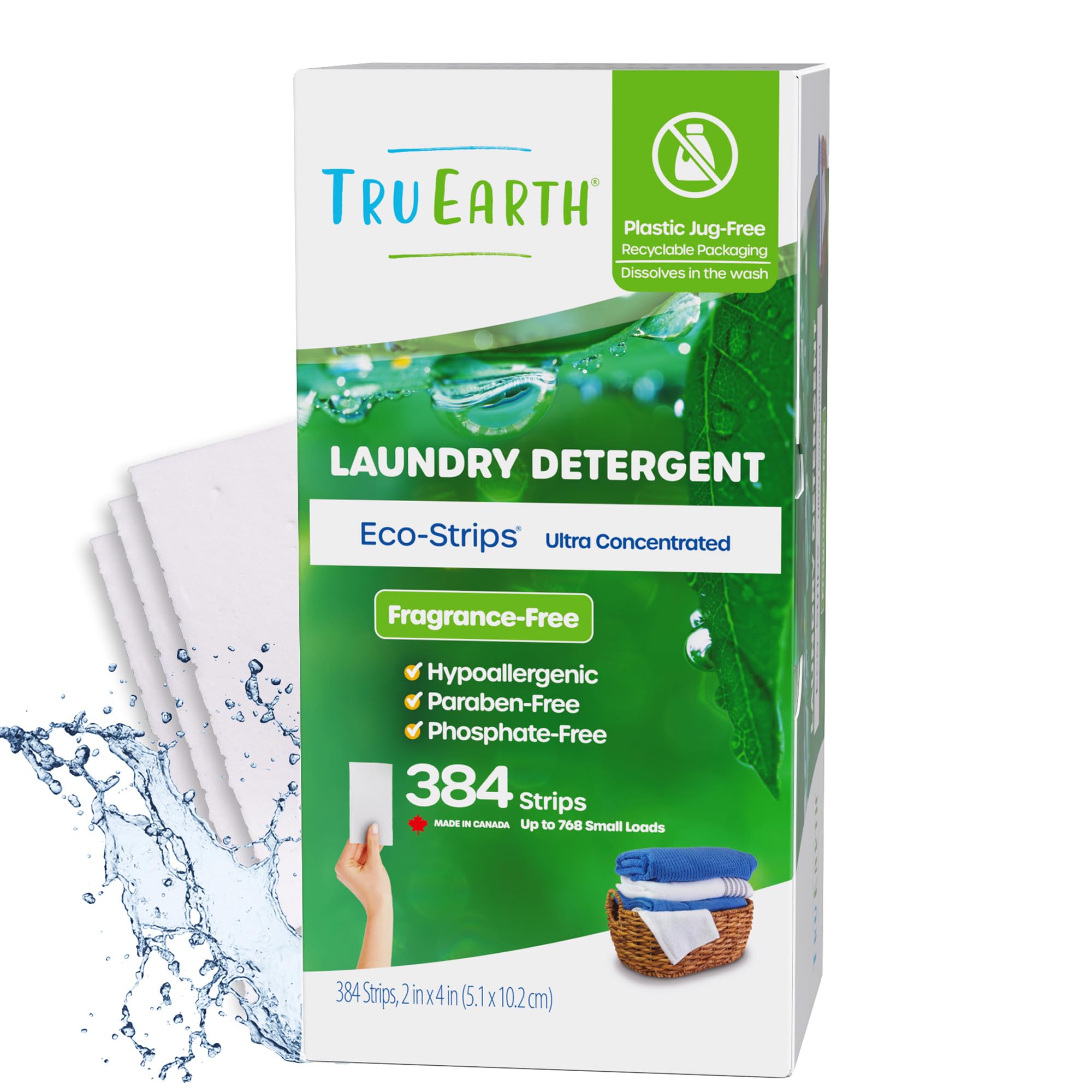 Eco-Friendly Tru Earth Laundry Detergent Sheets - Unscented, 384 Sheets (768 Loads) | Paraben-Free, Hypoallergenic | Compact, Liquidless & Travel-Friendly | Perfect for Home, Travel, and Eco-Conscious Families
