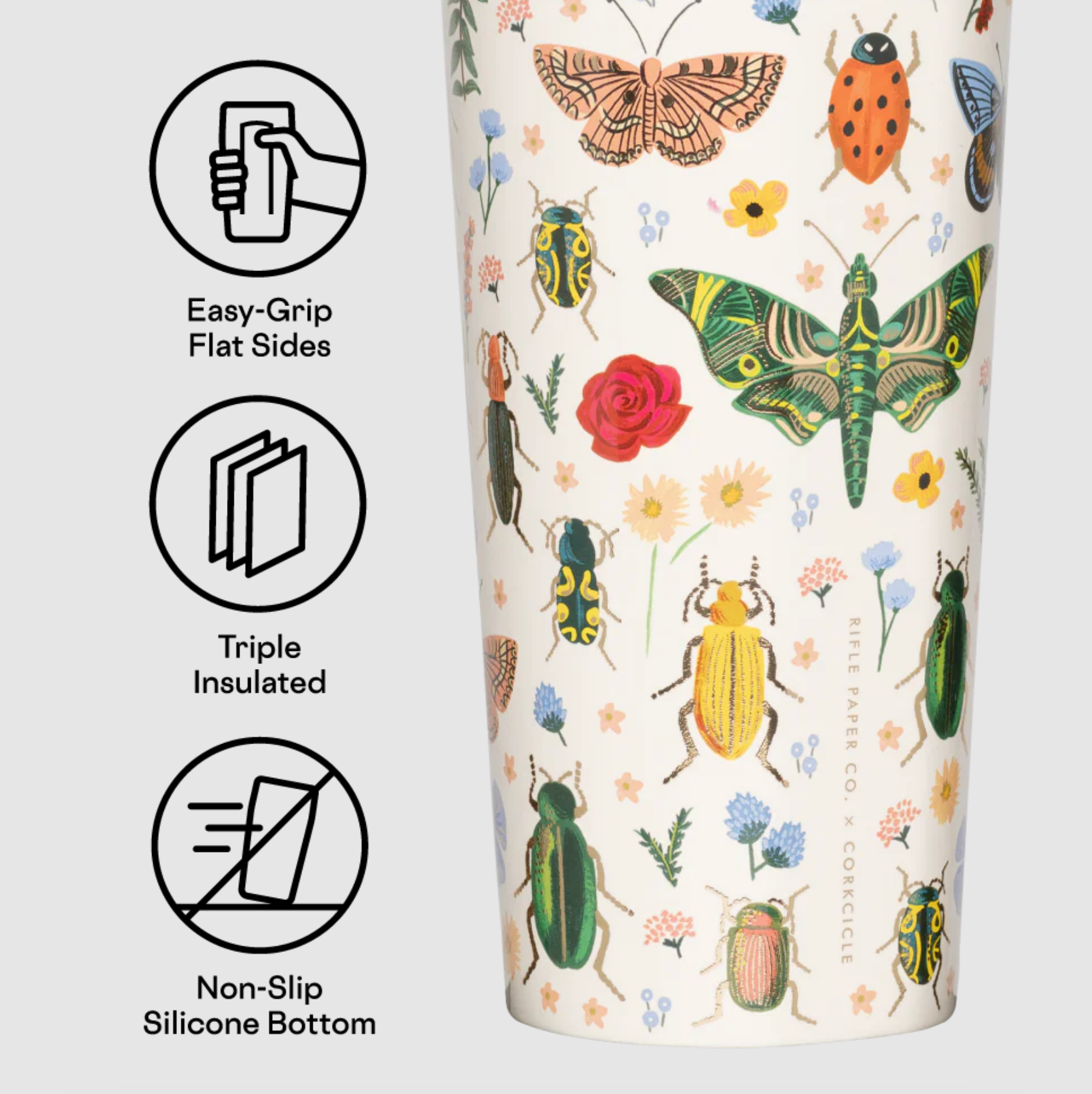 Corkcicle Rifle Paper Co. Insulated Stainless Steel Cold Cup - 16oz Leakproof Tumbler for Iced Coffee, Smoothies & Cold Drinks - Perfect for Office, Gym & Travel
