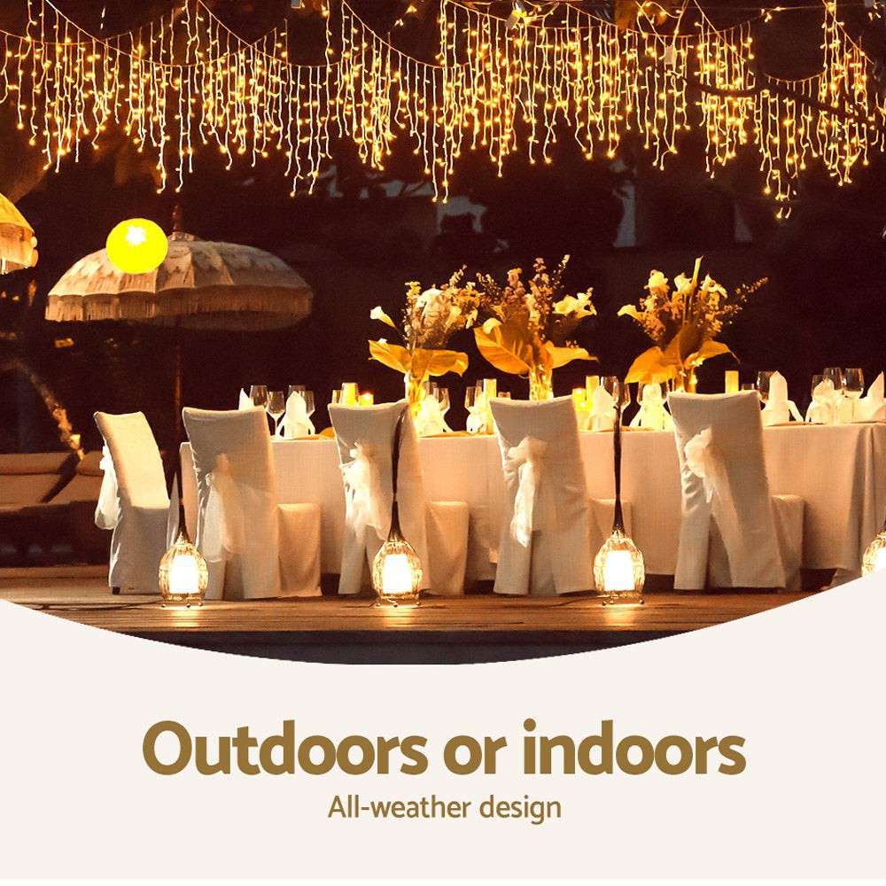 12.5M Solar Powered Christmas Icicle Lights - Warm White LED String Lights for Outdoor Holiday Decorations | Perfect for Roof, Windows, and Garden Decor