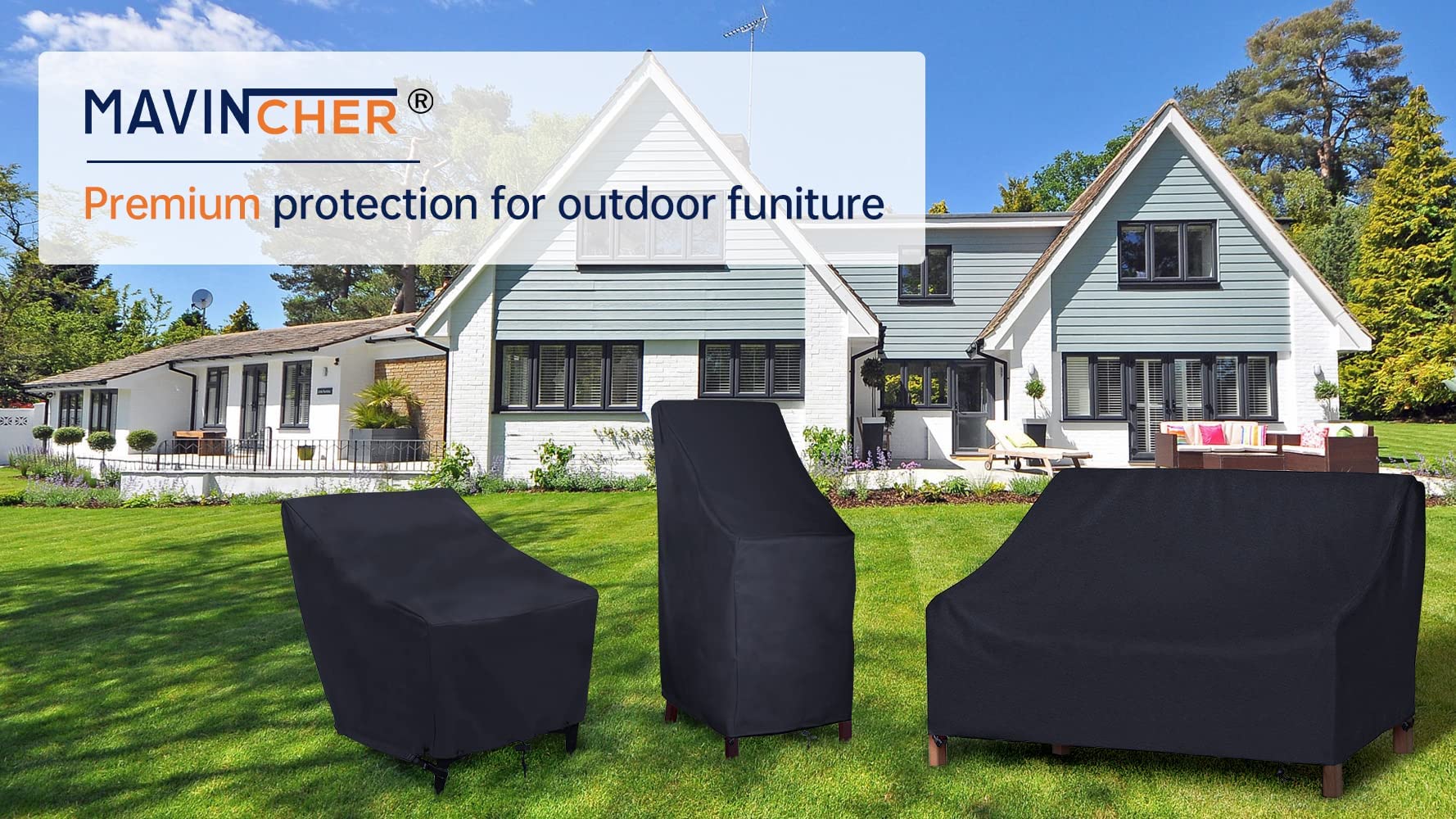 Waterproof 600D Heavy Duty Outdoor Chair Covers for Patio, High Back Stackable Dining Chairs - Fits 4-6 Chairs (27