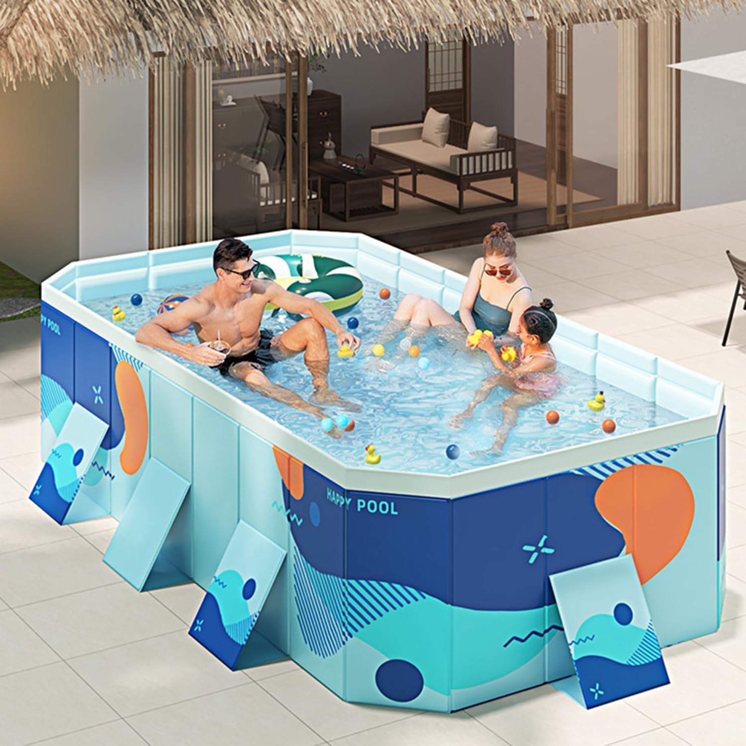 10FT Large Family Swimming Pool - Big Rectangular SnapSet Pool for Kids, Adults & Pets | Portable, Foldable, Non-Inflatable Easy Set Up Backyard Pool | Perfect for Summer Fun, Outdoor Parties & Family Bonding