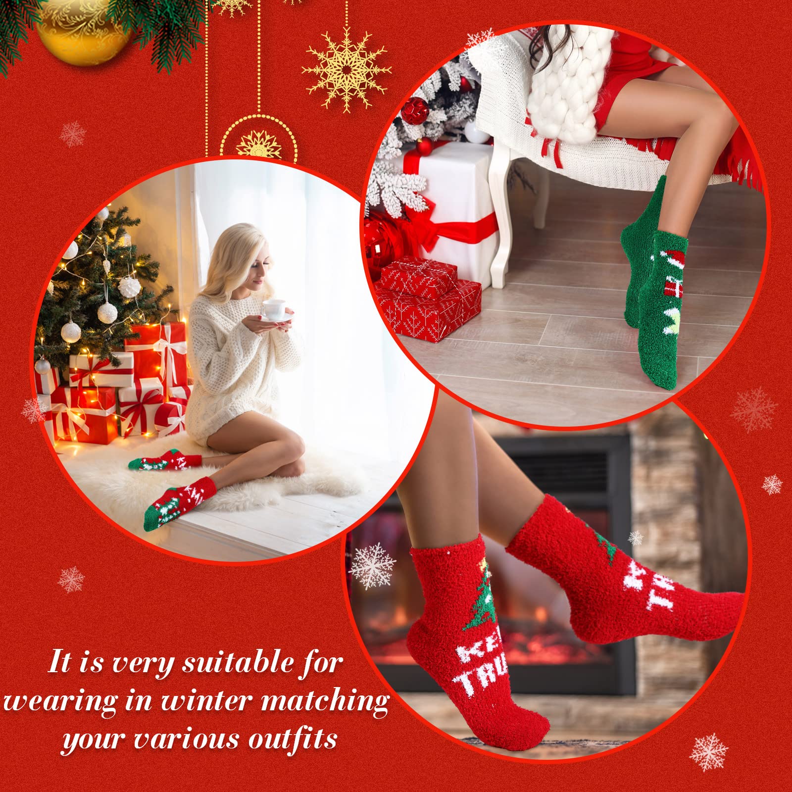Liitrsh 24 Pairs Women's Christmas Fuzzy Winter Socks - Soft Warm Fluffy Holiday Socks for Women - Perfect for Gifts, Stocking Stuffers & Cozy Winter Nights