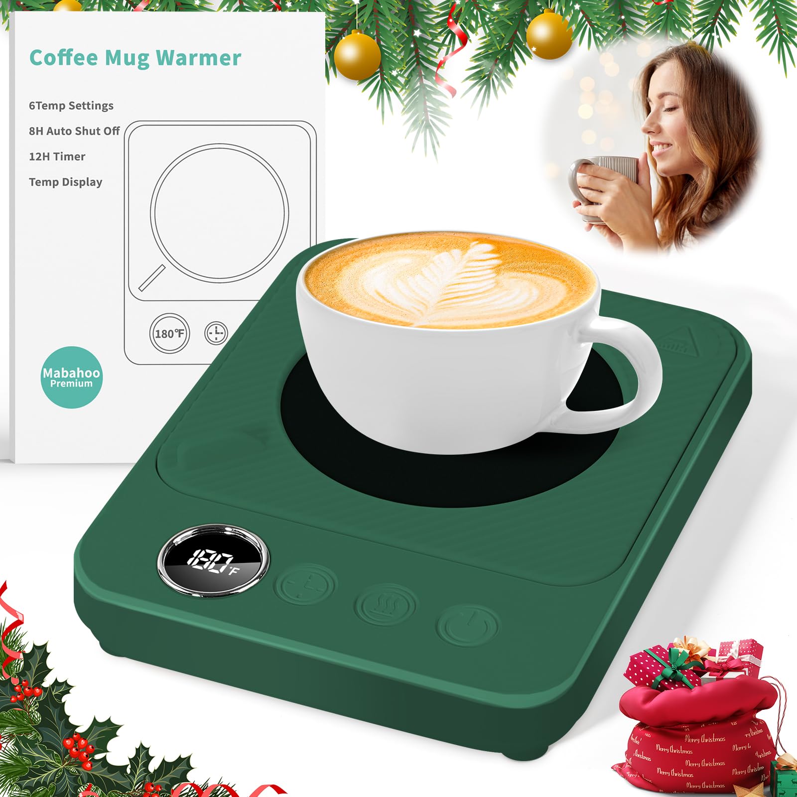 Electric Coffee Mug Warmer for Desk - Auto Shut Off Heated Cup Warmer - Perfect Office & Home Accessory - Great Gift for Women & Men (Green) - Ideal for Work, Study & Relaxation