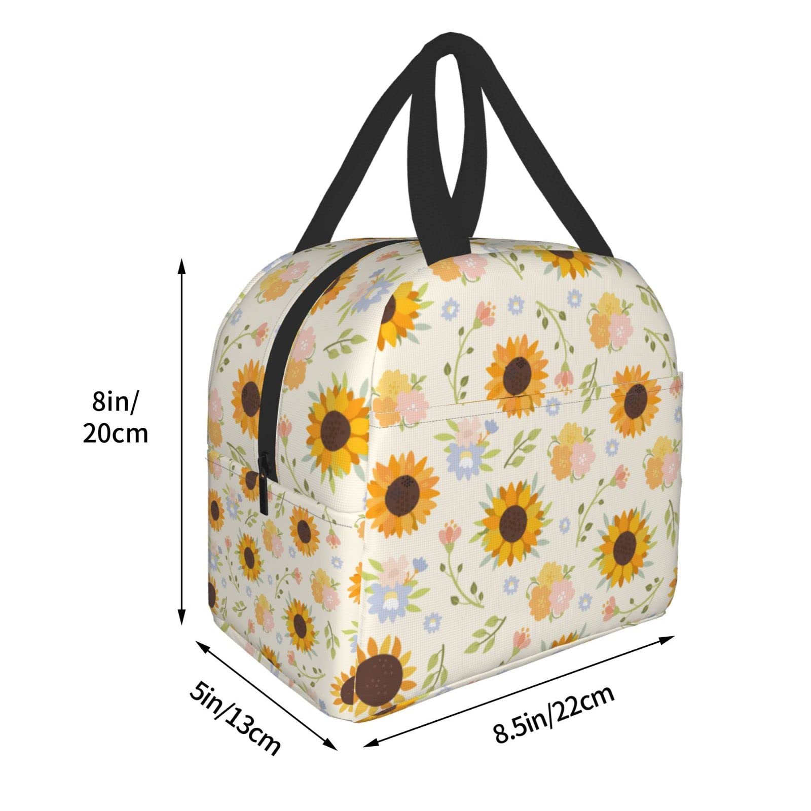 Insulated Sunflower Floral Lunch Bag - Reusable & Leak-Proof Lunch Box for Men & Women | Perfect for Work, School, Travel & Picnic | Portable Meal Container with Thermal Insulation