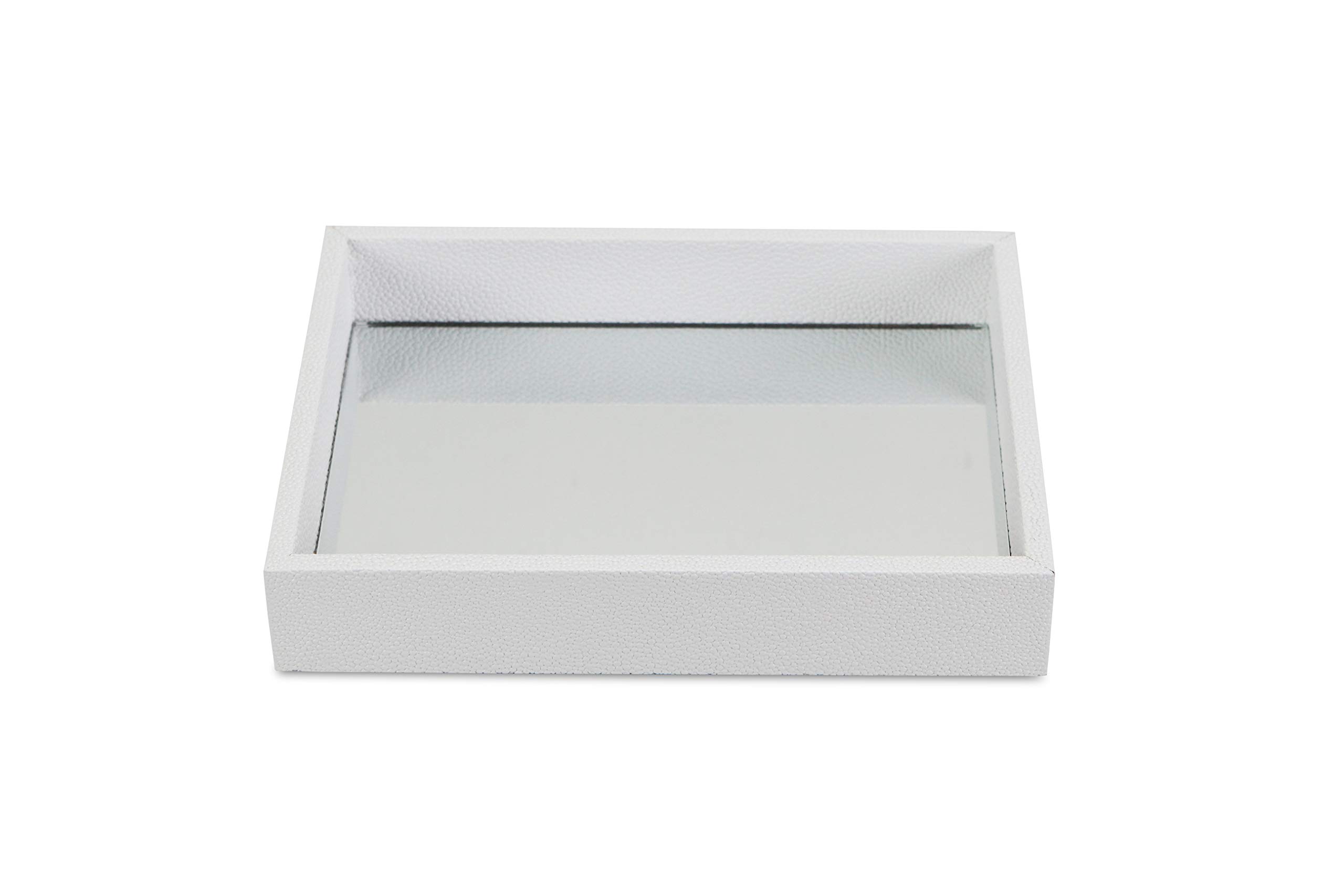 Cheung's FP-3987W White Raised Bubble Tray with Mirror - Cosmetic Organizer for Makeup Brushes & Jewelry Storage - Perfect for Vanity, Bathroom Countertop, and Dressing Table