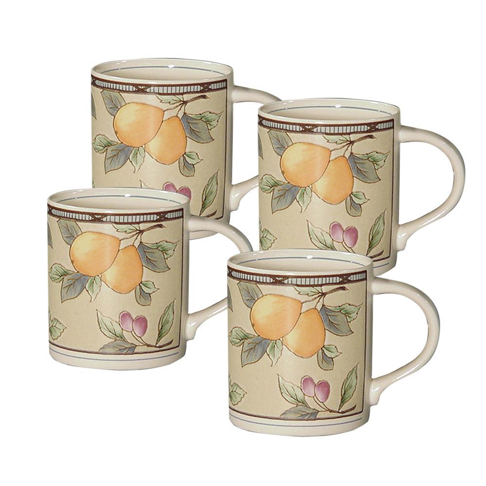Premium Garden Harvest® Ceramic Coffee Mugs - Set of 4, 14oz Rustic Farmhouse Style Cups for Tea, Hot Chocolate & Morning Coffee - Perfect for Home, Office & Outdoor Camping Use