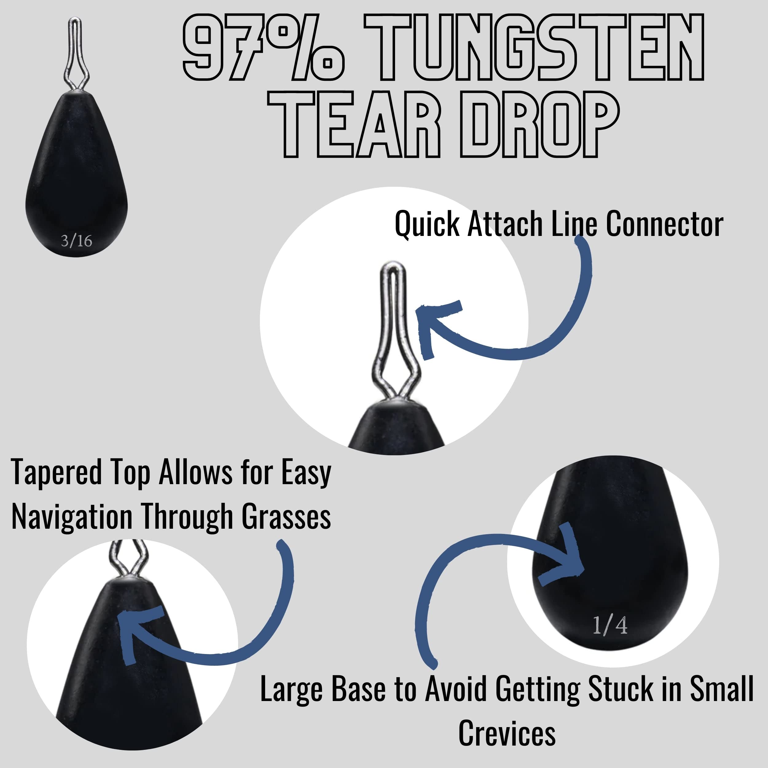 Reaction Tackle Tungsten Drop Shot Weights - Premium Fishing Sinkers for Bass, Walleye & Panfish - Skinny Dropshot Weights with Size Stamped (1/8oz to 1/2oz) - Freshwater & Saltwater Fishing Gear - Perfect for Dropshot Rigs, Finesse Fishing & Clear Water Conditions
