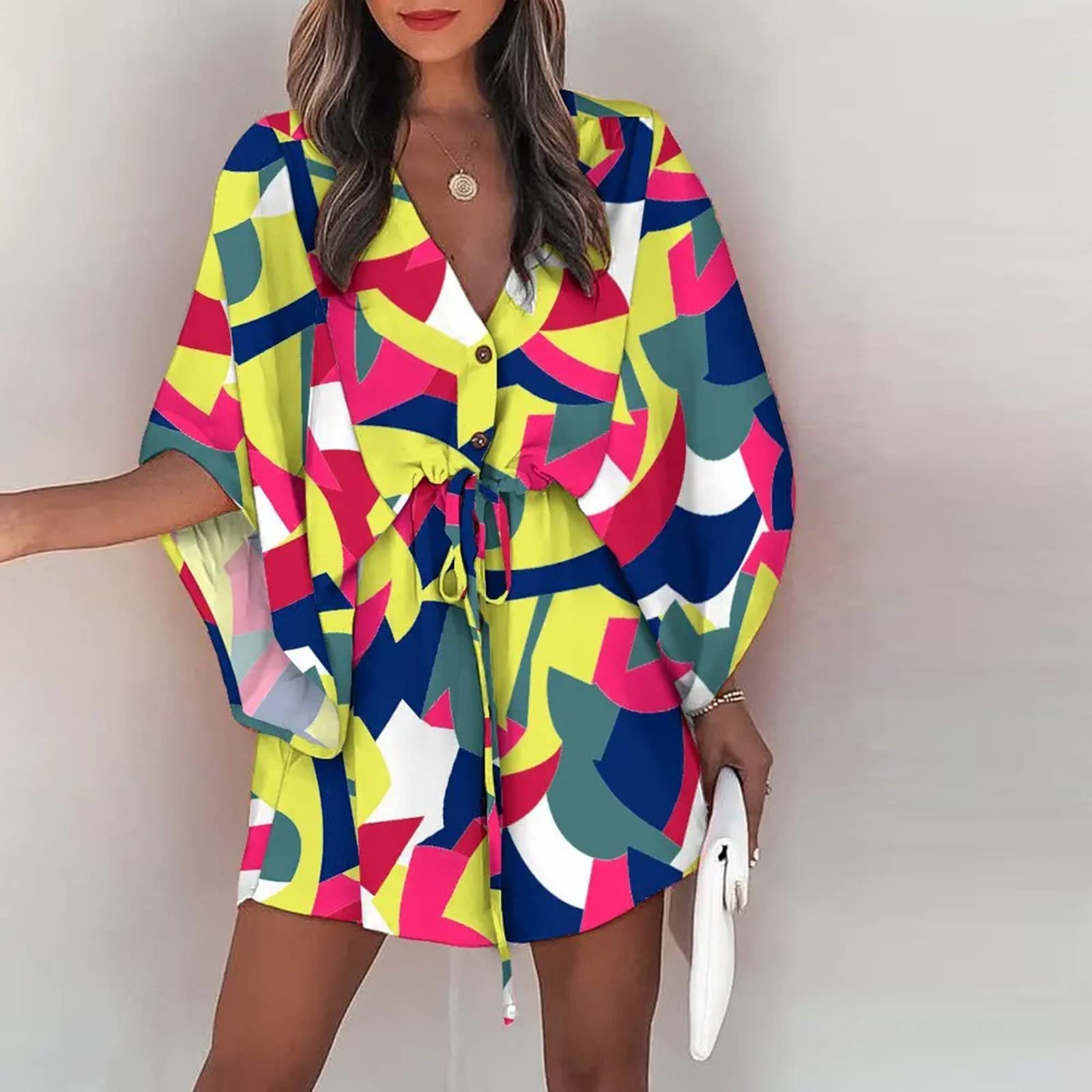 Women's Boho Print Spaghetti Strap Maxi Dress with Drawstring Waist - Flowy Beach Cover Up for Summer Vacations, Music Festivals & Tropical Getaways