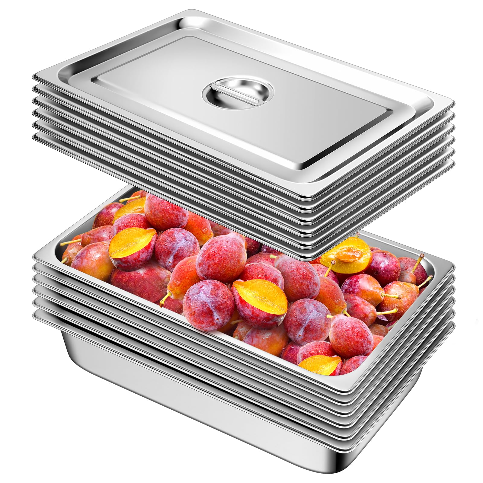 6-Pack Commercial Stainless Steel Hotel Pans with Lids - 4