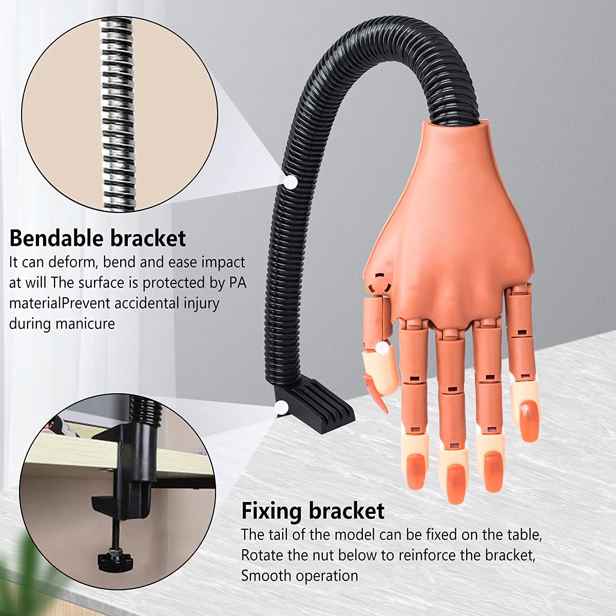 Professional Acrylic Nail Practice Hand - Flexible Mannequin Hand for Nail Art Training with 200 Fake Nail Tips - Perfect for Beginners & Nail Technicians to Practice Gel, Acrylic & Nail Extension Techniques at Home or Salon