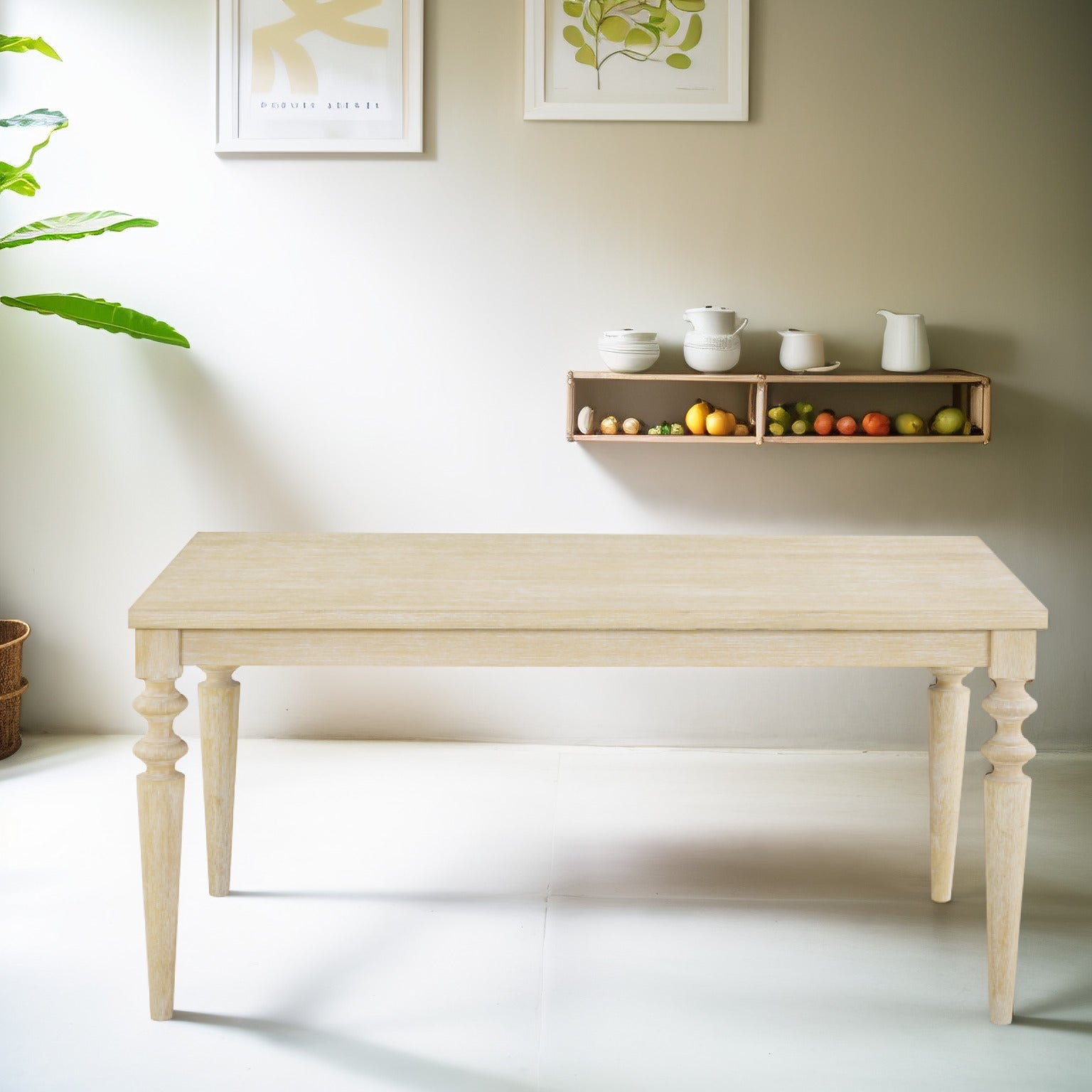 Roundhill Furniture Amonia Urban Style Wired Wood Turned Leg Dining Table - 42 Inch Modern Farmhouse Kitchen Table with Washed White Finish - Perfect for Small Space Dining Rooms & Breakfast Nooks