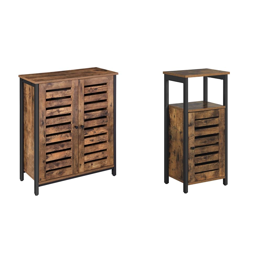 VASAGLE Lowell Standing Cabinet - Rustic Brown Storage Cabinet with 2 Doors, Industrial Floor Cabinet for Living Room, Bedroom, Office - ULSC78BX & ULSC34BX - Perfect for Home Organization and Stylish Storage Solutions