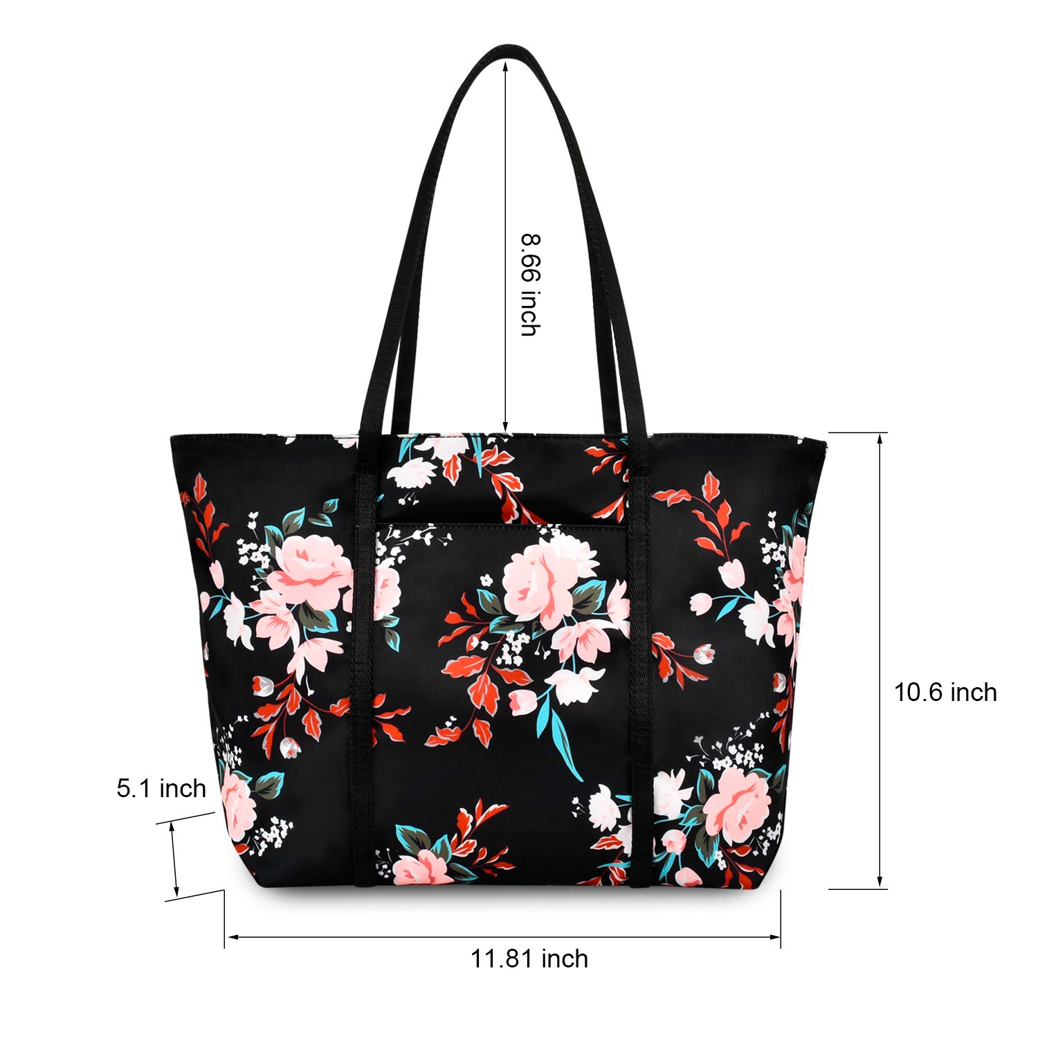 Chrysansmile Large Tote Bag for Women - Waterproof Nylon Work Shoulder Bag with Floral Design, Spacious Beach Purse for Office, Travel & Shopping