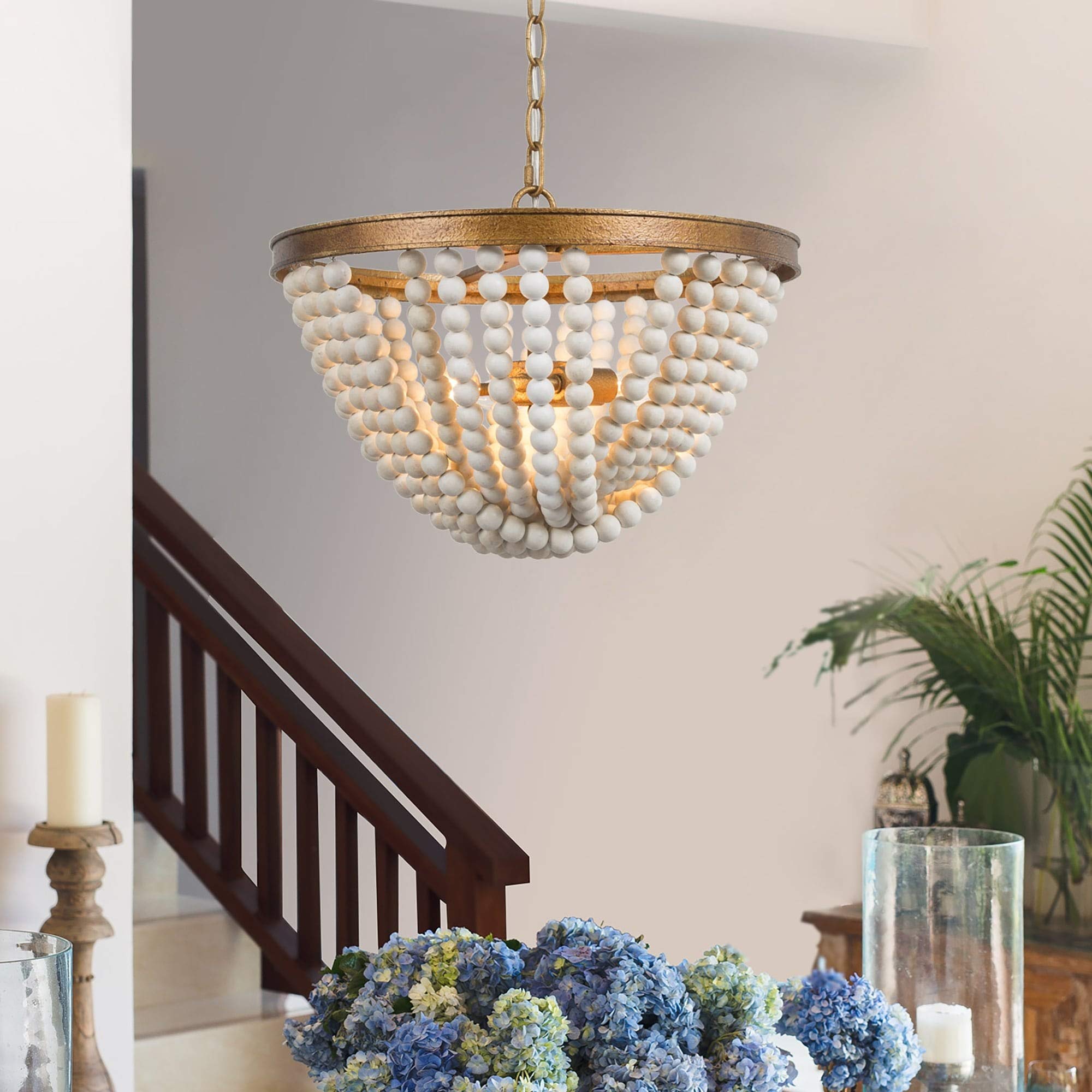 Modern Gold Boho Wood Beads Chandelier Ceiling Light - 15.7