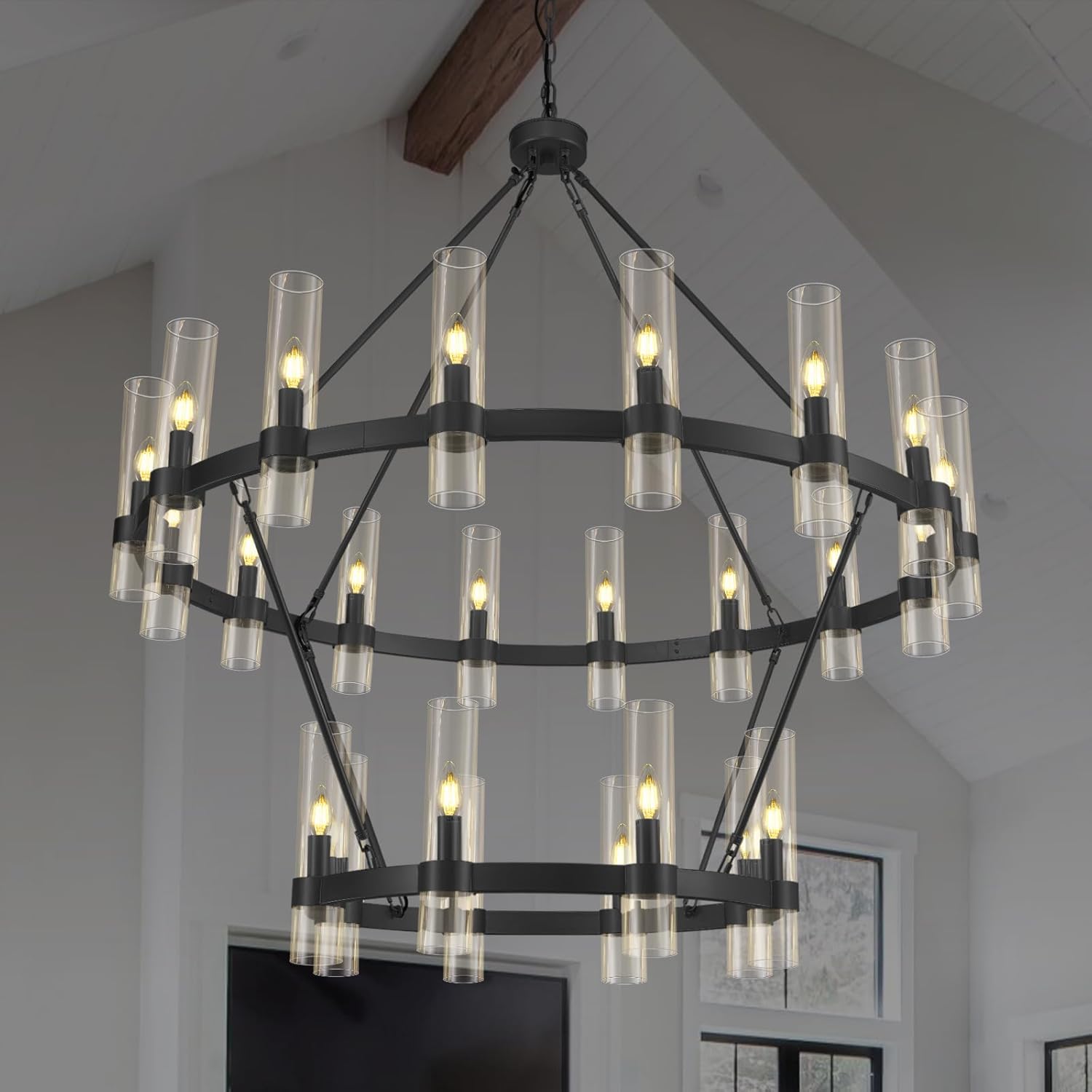 48 Inch Wagon Wheel Chandelier - Rustic Farmhouse Lighting Fixture for Dining Room, Living Room & Bedroom - Perfect for Western, Country & Ranch Style Decor