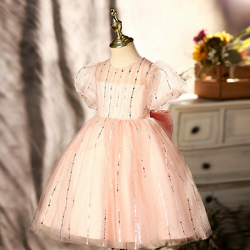 Pink Puffy Princess Dress for Baby Girl - Formal Summer Birthday Party Dress - Perfect for 1st Birthday, Photo Shoots & Special Occasions