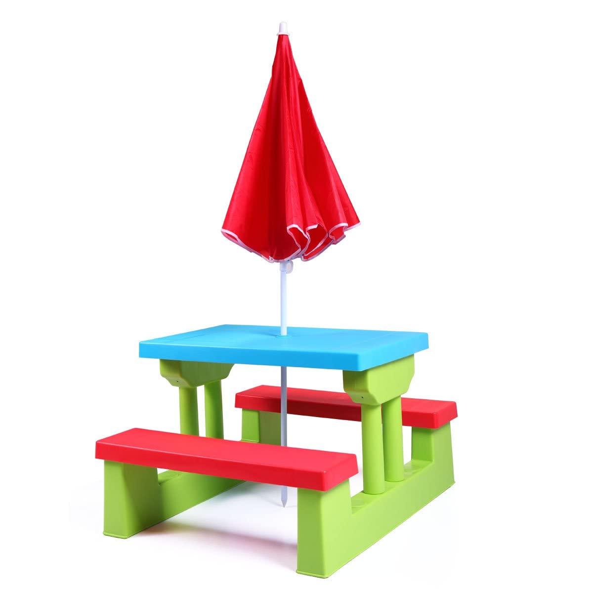 Colorful Kids Folding Picnic Table Set with Umbrella - Outdoor Children's Play Furniture for Backyard, Park & Beach Activities