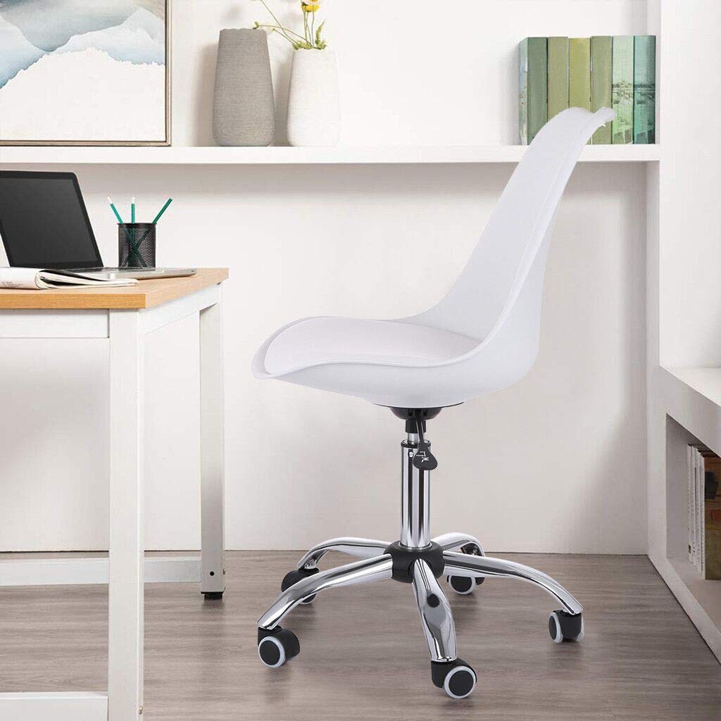 Ergonomic Adjustable Office Chair - Mid Back Leather Desk Chair for Home Office, Gaming & Computer Work - Height Adjustable, Armless, White - Perfect for Workstations, Study Rooms & Gaming Setups