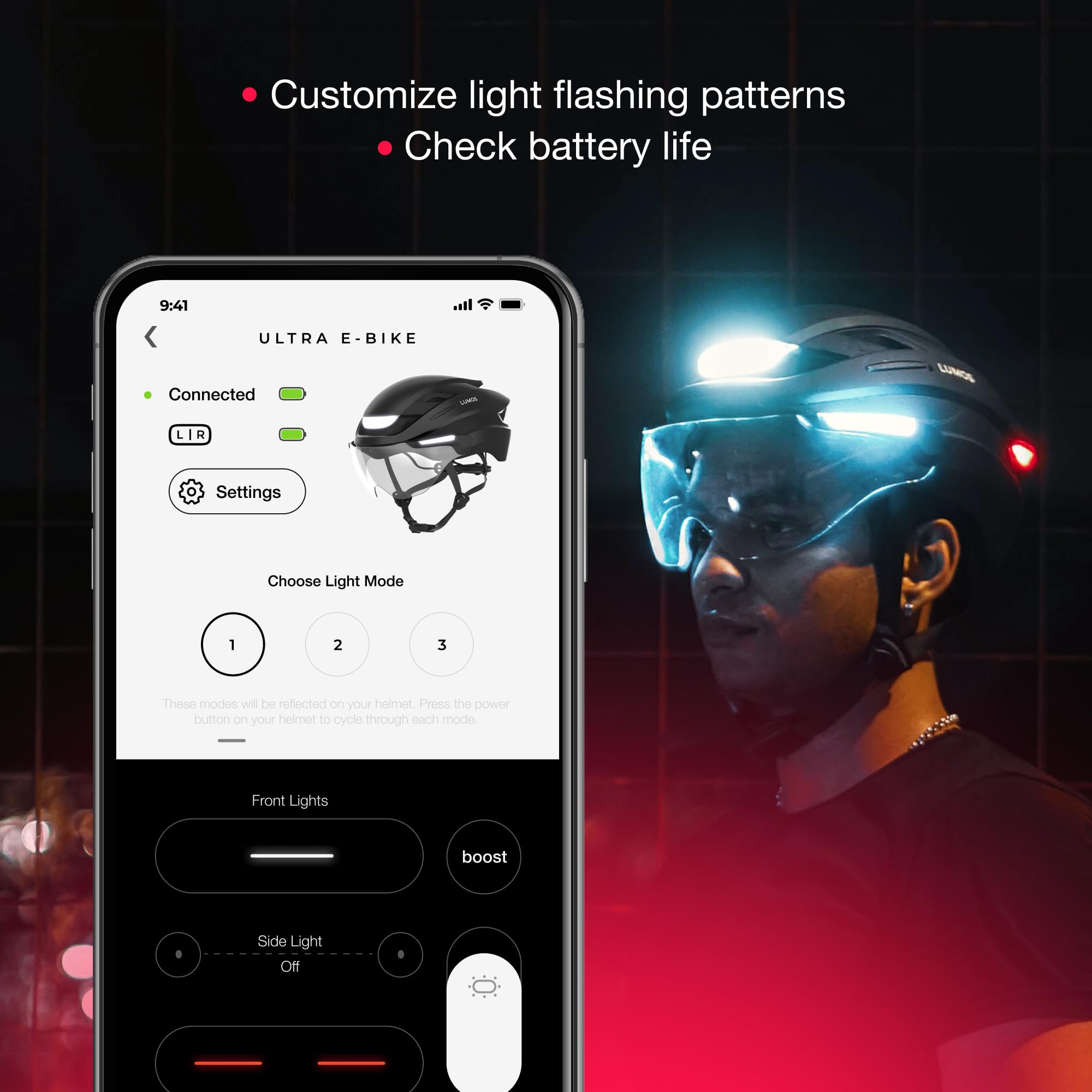 Lumos Ultra Smart E-Bike Helmet with LED Lights - NTA 8776 Certified Safety Helmet for Adults with Retractable Face Shield & App Control - Perfect for E-Bikes, Scooters, Cycling & Commuting - Ideal for Urban Riders & Outdoor Enthusiasts