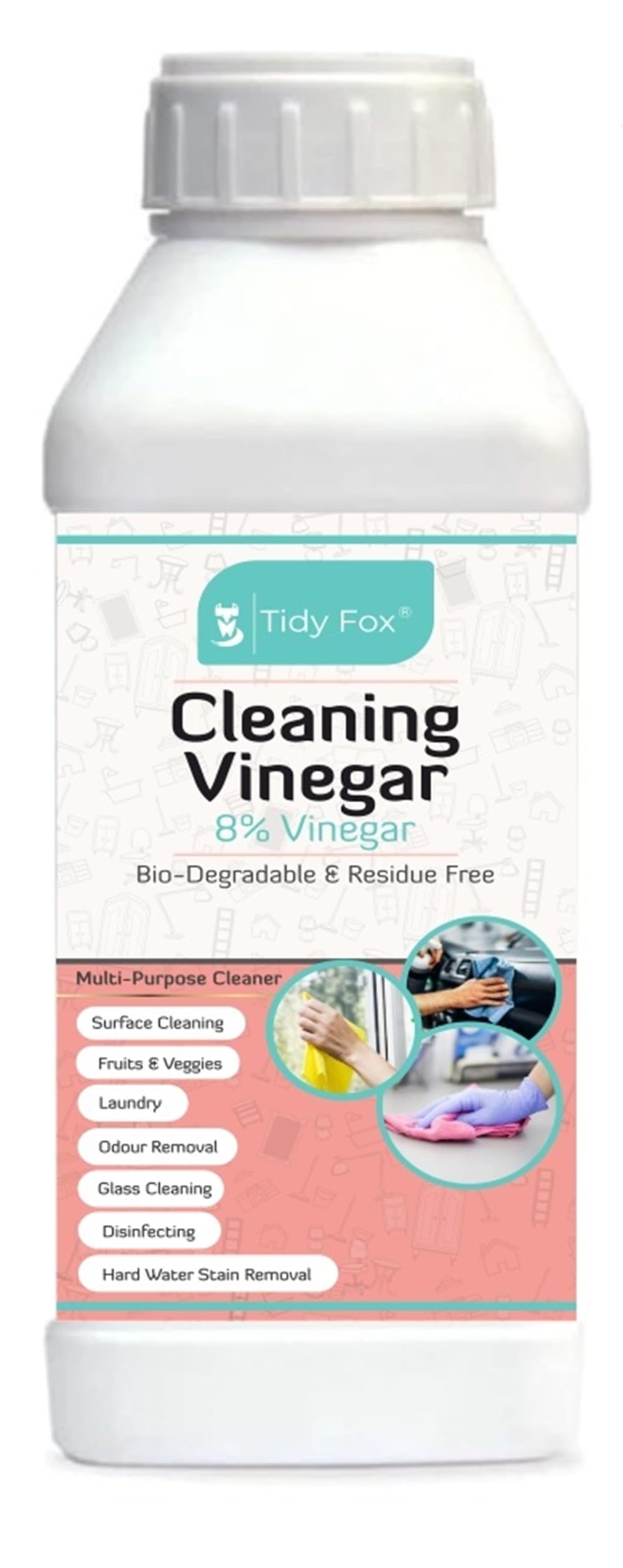 TIDY FOX 8% Concentrated Vinegar for Cleaning - 1 Liter | All-Purpose Natural Cleaner for Kitchen, Bathroom, Floors & Windows