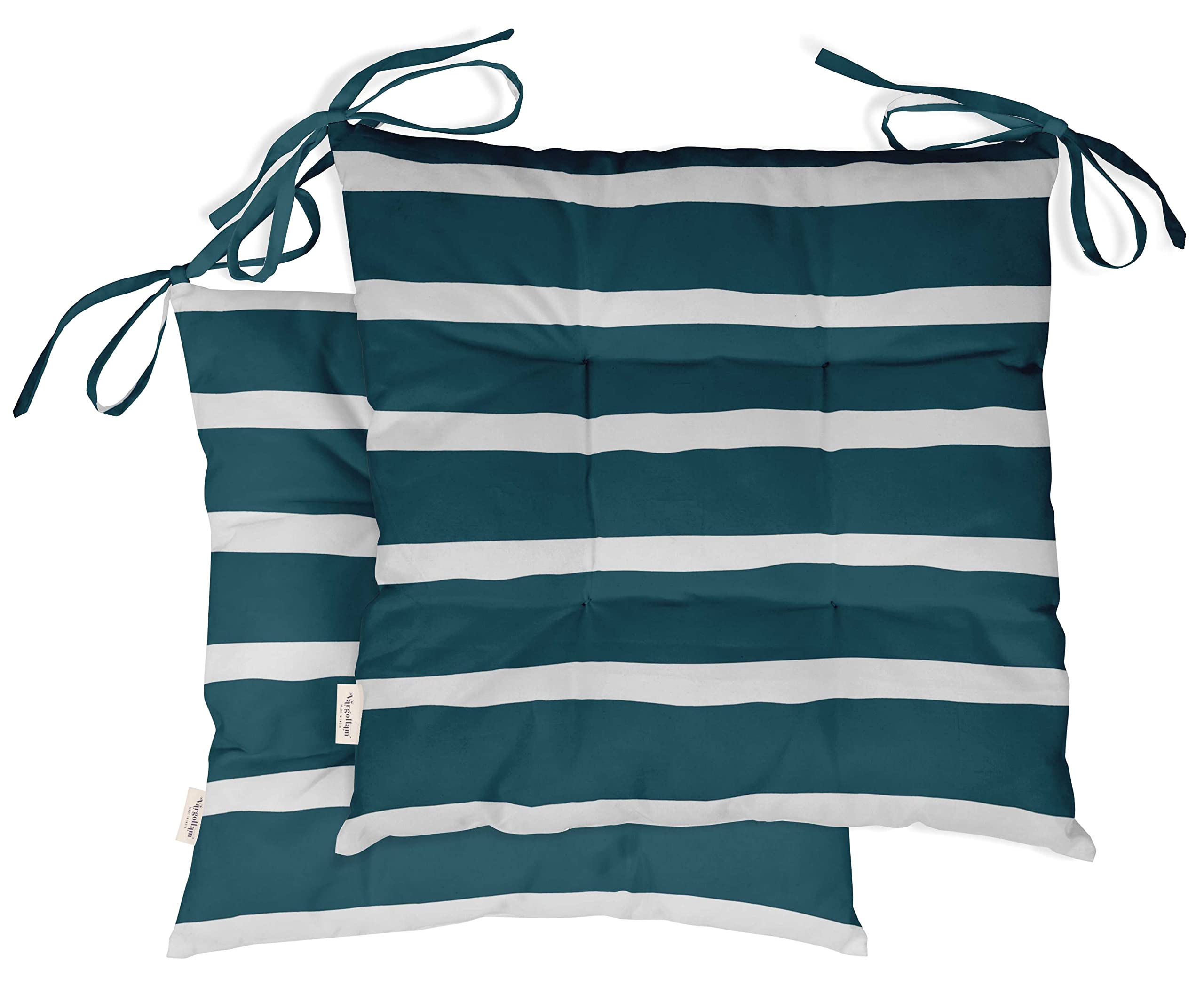 Water-Resistant Indoor/Outdoor Tufted Square Patio Cushion Set of 2 - 19-inch Green Striped Printed Seat Cushions for Garden, Poolside & Deck Furniture | Durable Outdoor Decor