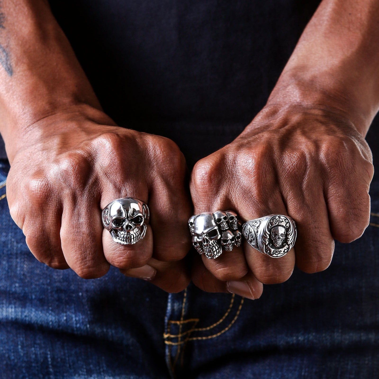 Blue Eyes Skull Sterling Silver Ring for Men & Women - Gothic Punk Jewelry for Halloween, Cosplay & Everyday Wear