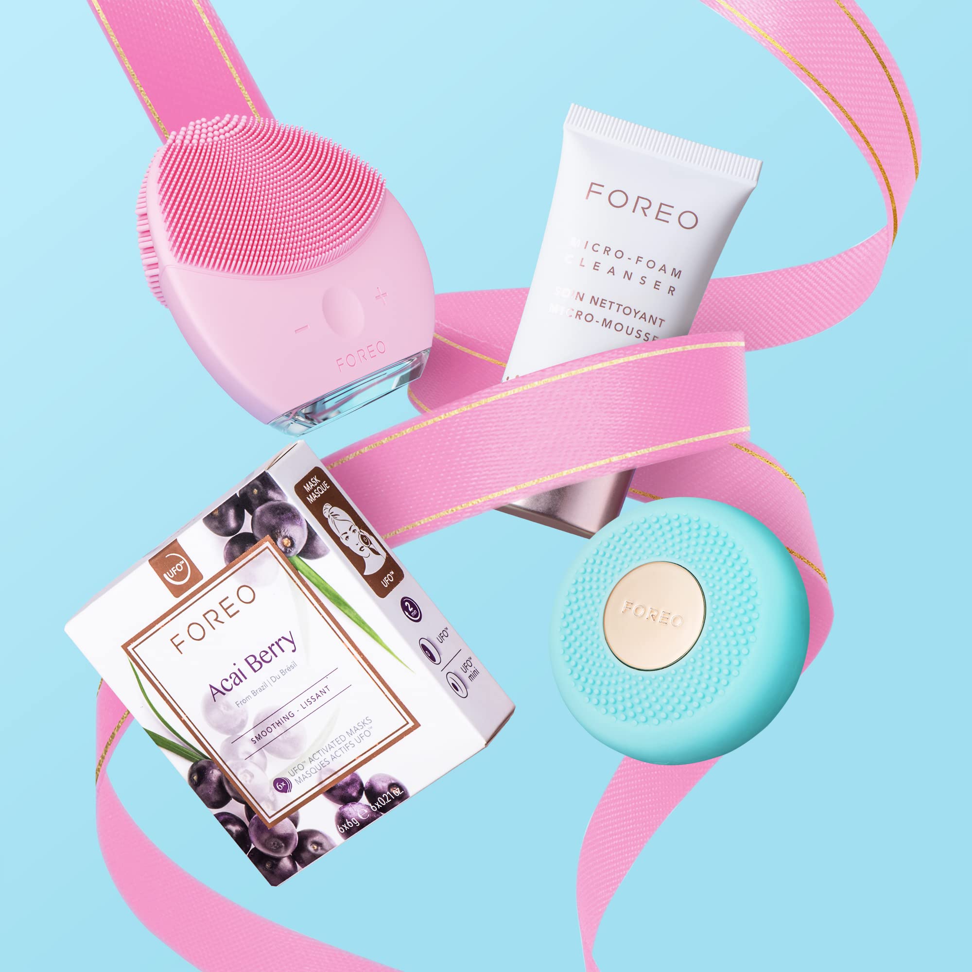 FOREO LUNA Mini 2 Facial Cleansing Brush & UFO Mini 2 Smart Mask Device with Micro-Foam Cleanser (20ml) and 6 UFO Power Activated Masks - Complete Skincare Set for Deep Cleansing & Anti-Aging at Home