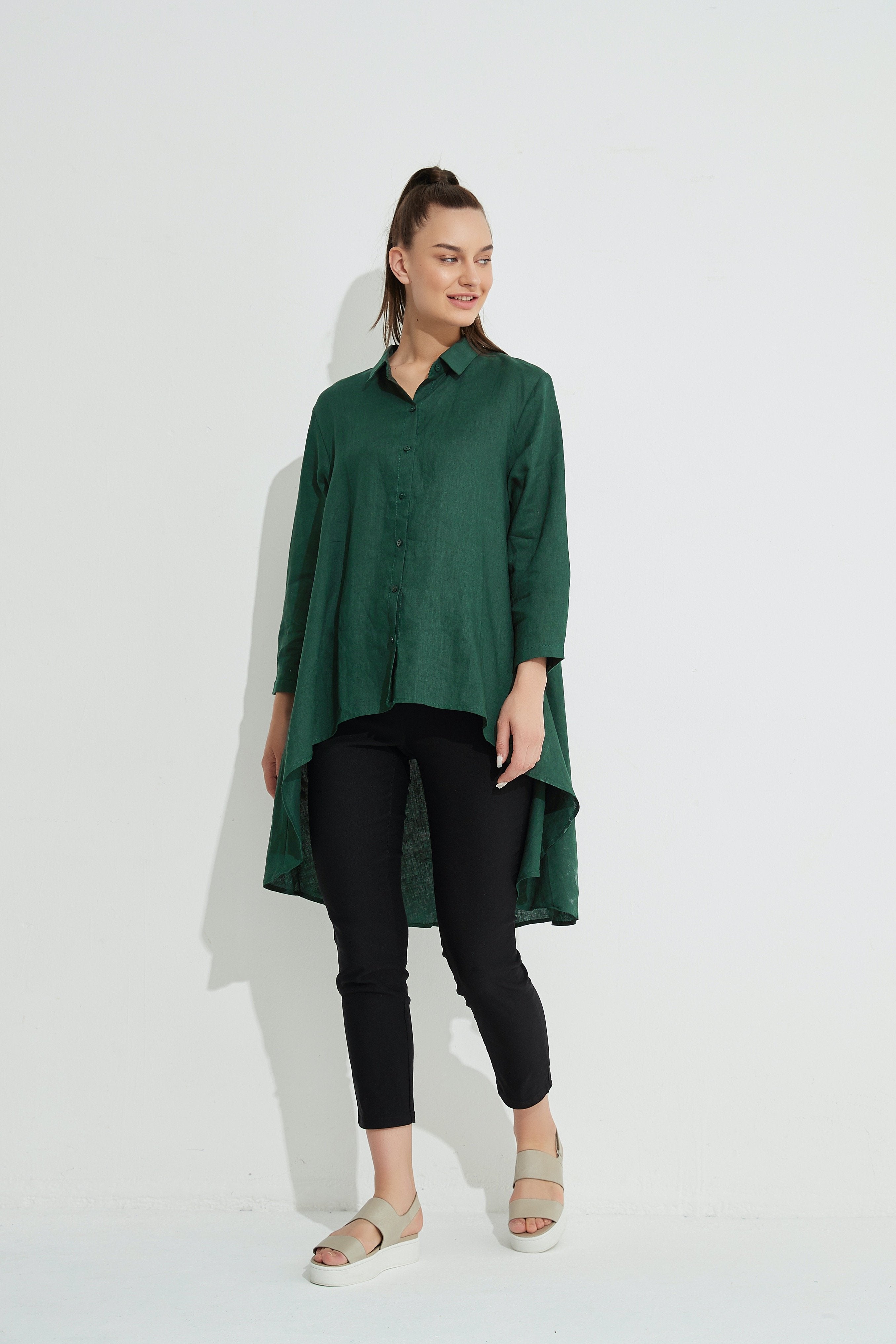Stylish Drop Side Shirt in Malachite Green - Trendy Casual Wear for Men & Women - Perfect for Office, Date Night and Weekend Outings