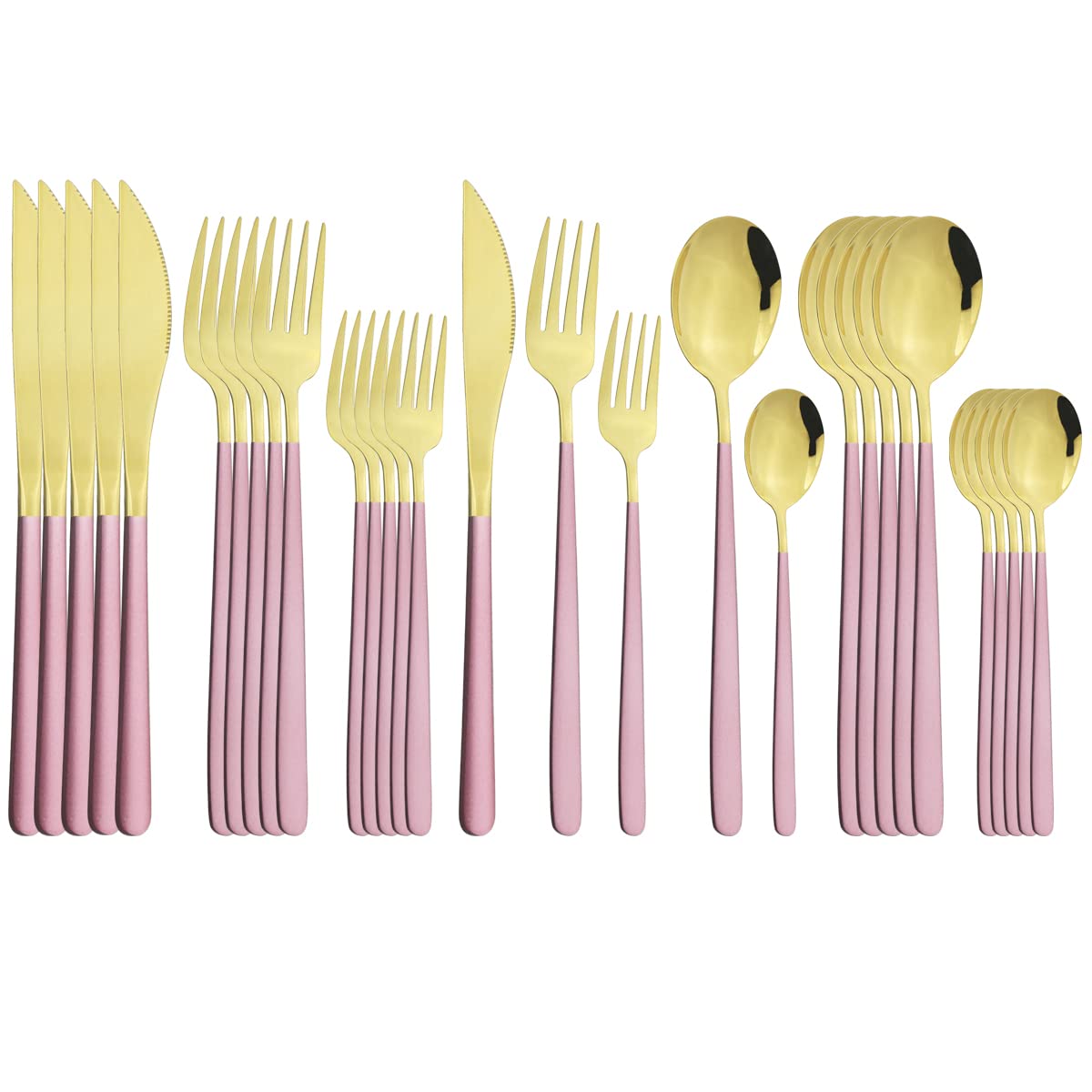 Premium 30-Piece 18/10 Stainless Steel Flatware Set - Knives, Forks & Spoons for 6 - Elegant Pink Gold Cutlery Set for Dining, Kitchen & Entertaining - Dishwasher Safe Dinnerware Set