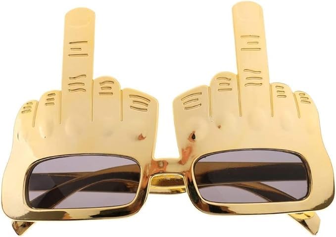 Golden Middle Finger Novelty Sunglasses - Creative Flip Off Hand Shape Party Glasses for Costume, Halloween, Bachelorette & Funny Gifts - Trendy Unisex Sunglasses for Pranks, Parties & Instagram Photos
