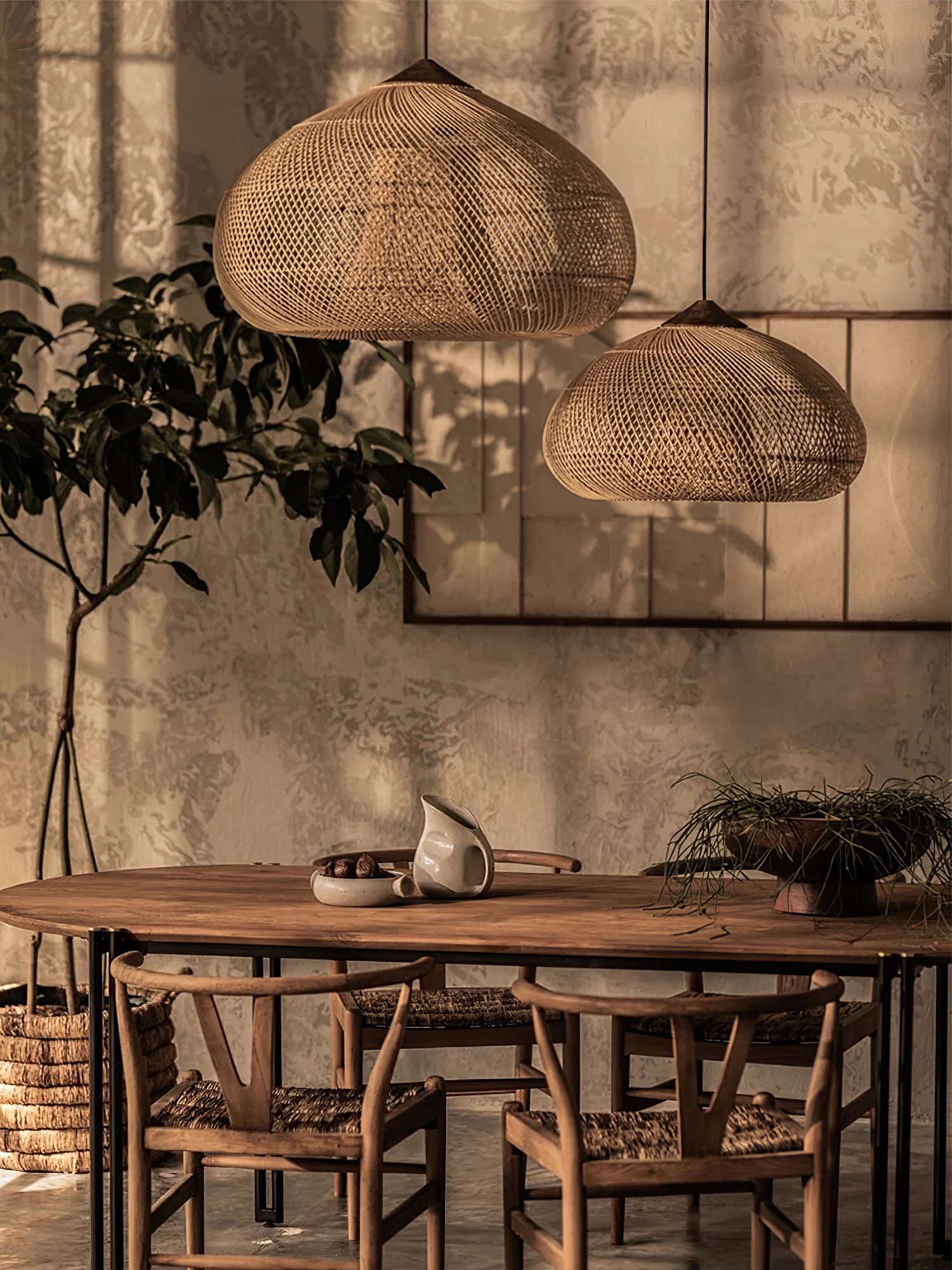Handwoven Rattan Pendant Light - Boho Natural Woven Hanging Lamp for Bedroom, Living Room, Patio & Outdoor Decor
