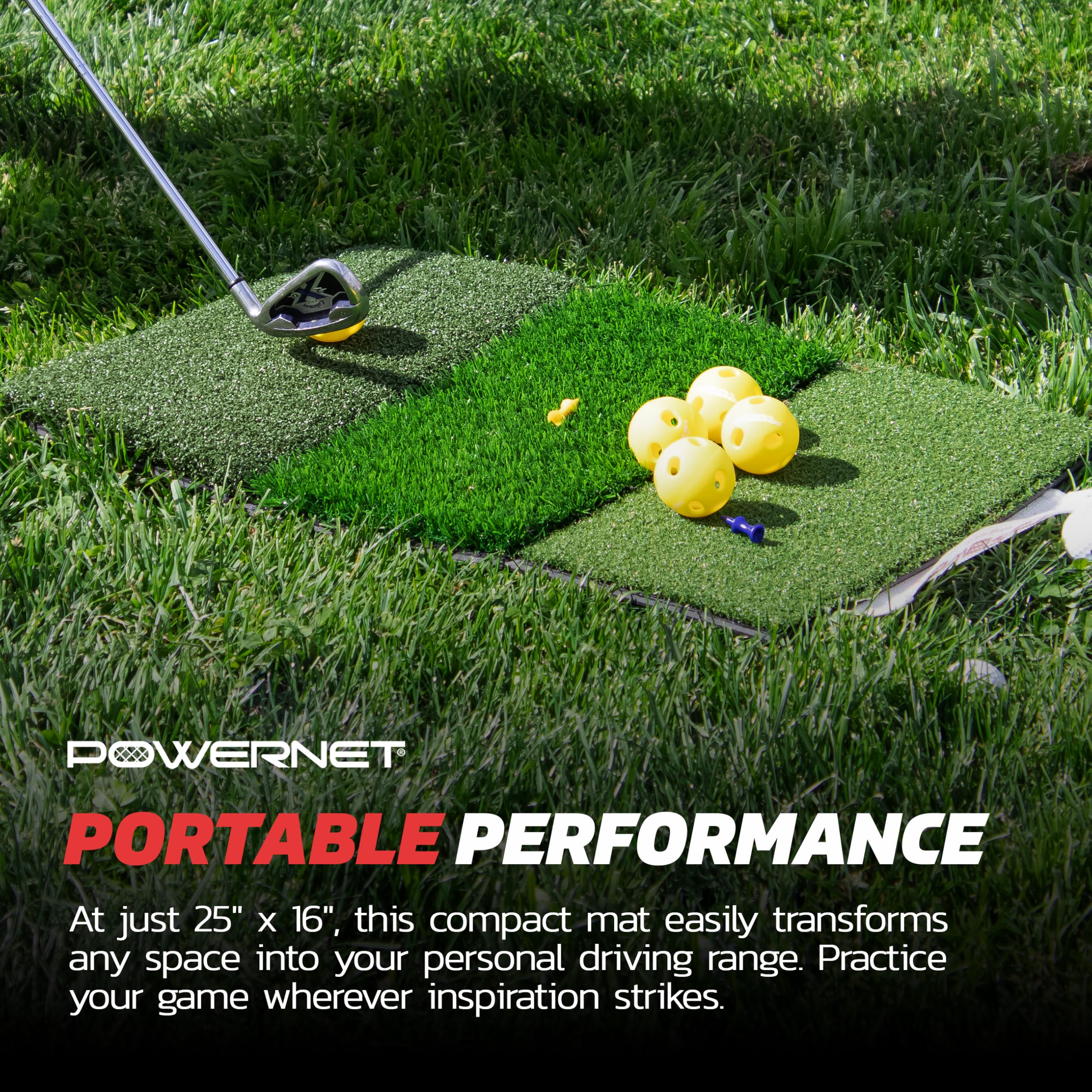 PowerNet 10x7 FT Portable Golf Practice Net with Tri-Turf Mat - Perfect for Backyard & Indoor Golf Training | Improve Swing & Driving Skills at Home