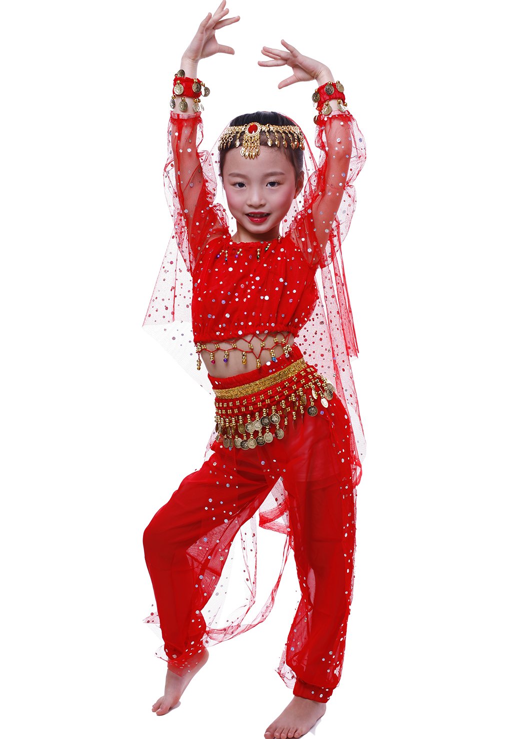Astage Women's Belly Dance Costume Set - Long Sleeve Embellished Top & Flowy Pants for Professional Performances & Practice | Perfect for Stage Shows, Dance Classes & Cultural Events