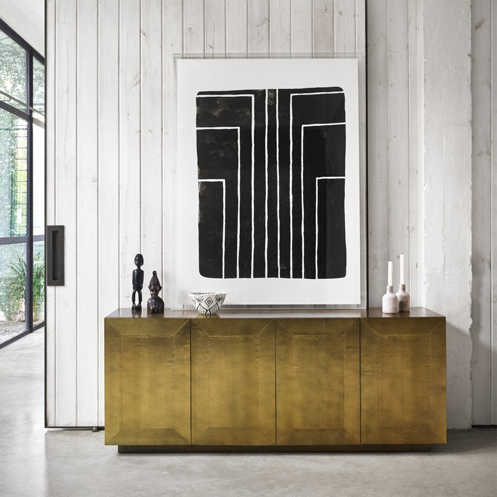 Freda Sideboard with Aged Brass Finish - Stylish Storage Cabinet for Living Room, Dining Room & Entryway