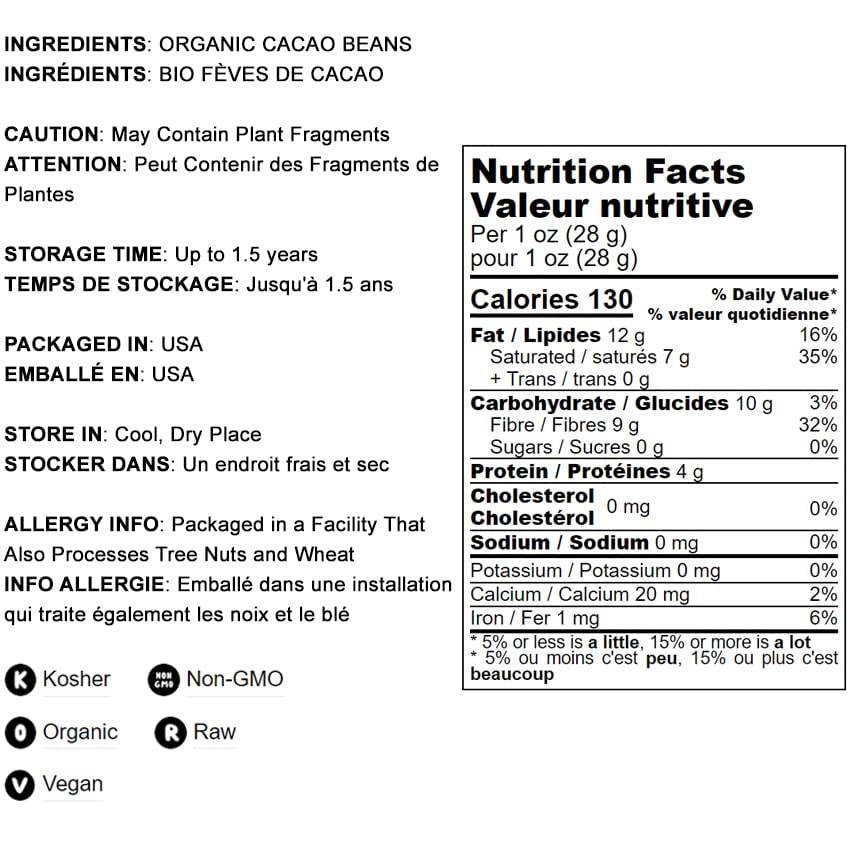 Organic Cacao Beans 14 lbs - Non-GMO, Keto, Vegan, Bulk Dry Cacao Nibs | High in Fiber, Copper, Manganese, Magnesium, Zinc & Polyphenols | Perfect for Chocolate Making, Baking, Smoothies & Sirtfood Diet | Premium Raw Cocoa Beans for Healthy Snacks & Desserts