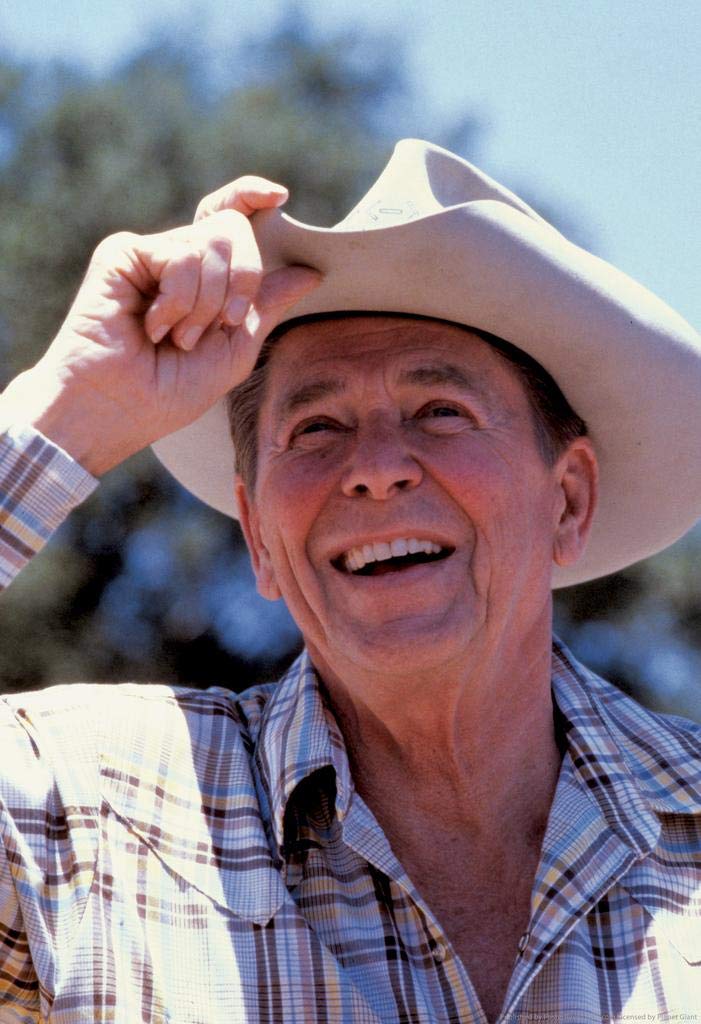 President Ronald Reagan Cowboy Hat Wall Art Poster - 16x24 Inch Vintage Western Decor - Perfect for Home, Office & Man Cave Decorations