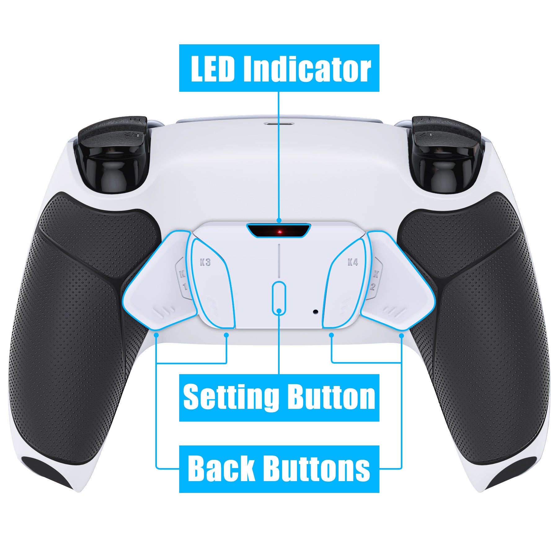 eXtremeRate Remappable RISE4 Remap Kit for PS5 Controller BDM-010/020 - Rubberized Black Grip with White Back Paddles - Enhance Gaming Performance for FPS, Racing & Competitive Play