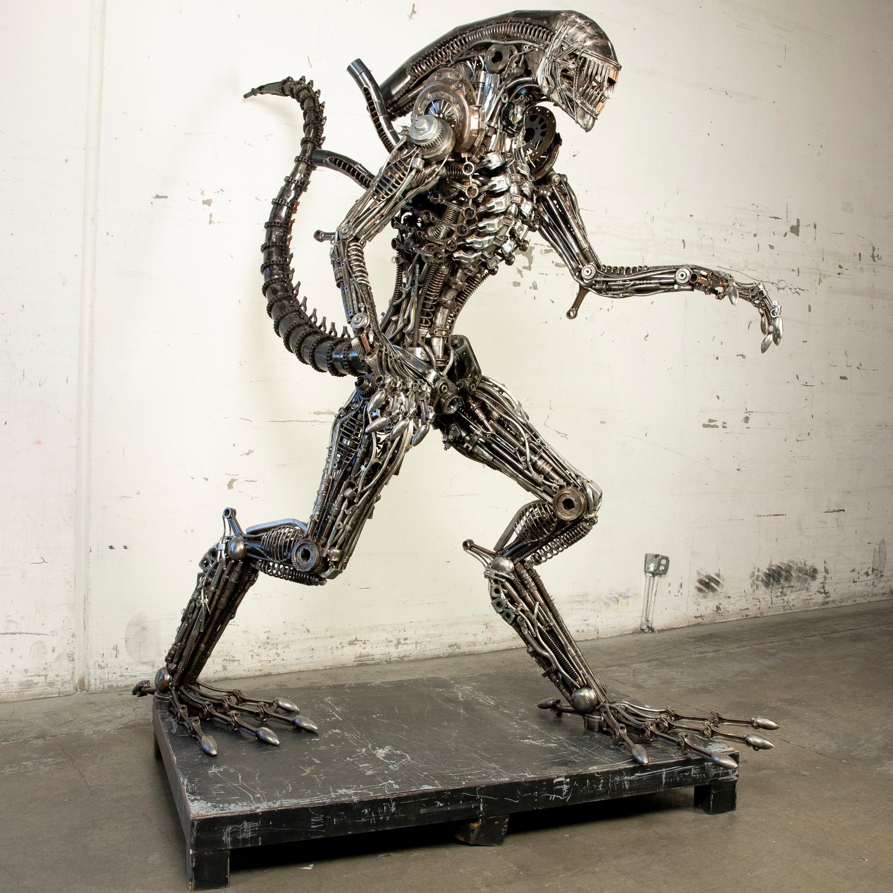 91 Alien Inspired Recycled Metal Wall Art Sculpture - Unique Sci-Fi Home Decor for Living Room, Office & Outdoor Spaces