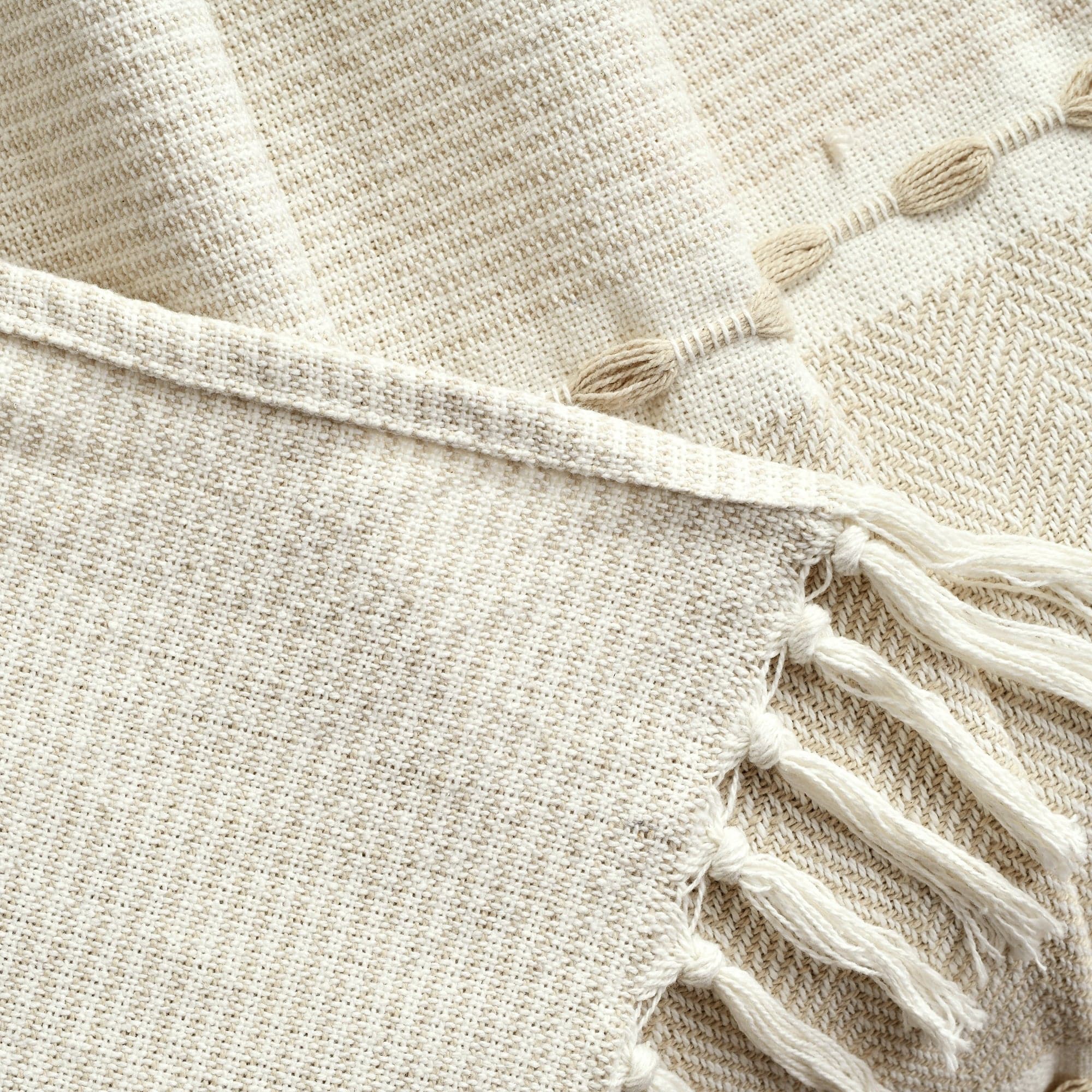 Herringbone Stripe Yarn-Dyed Cotton Woven Tassel Throw Blanket - Soft & Cozy Decorative Couch Cover for Living Room, Bed, Sofa